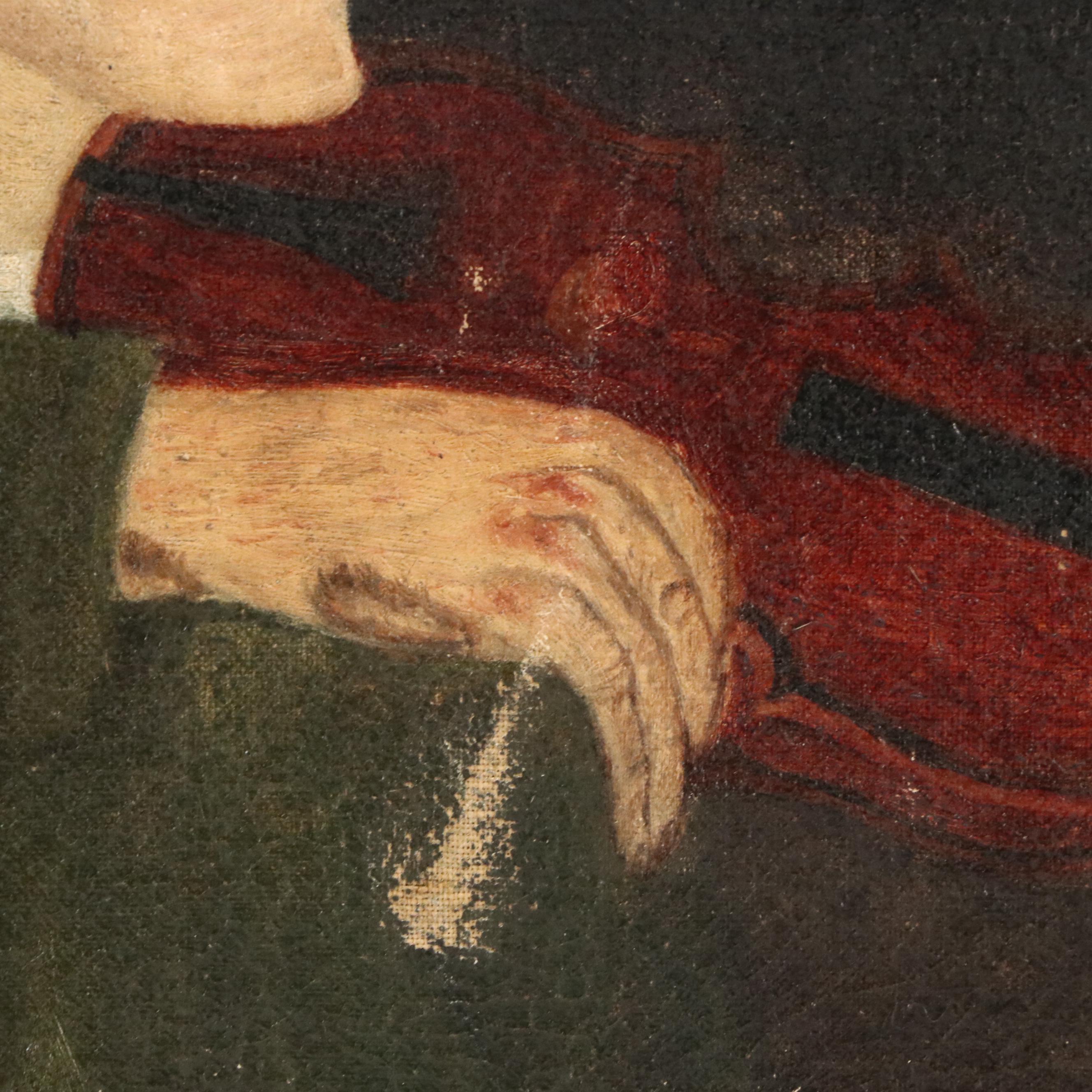 Oil Painting of Elderly Man Playing Violin, Early 20th Century