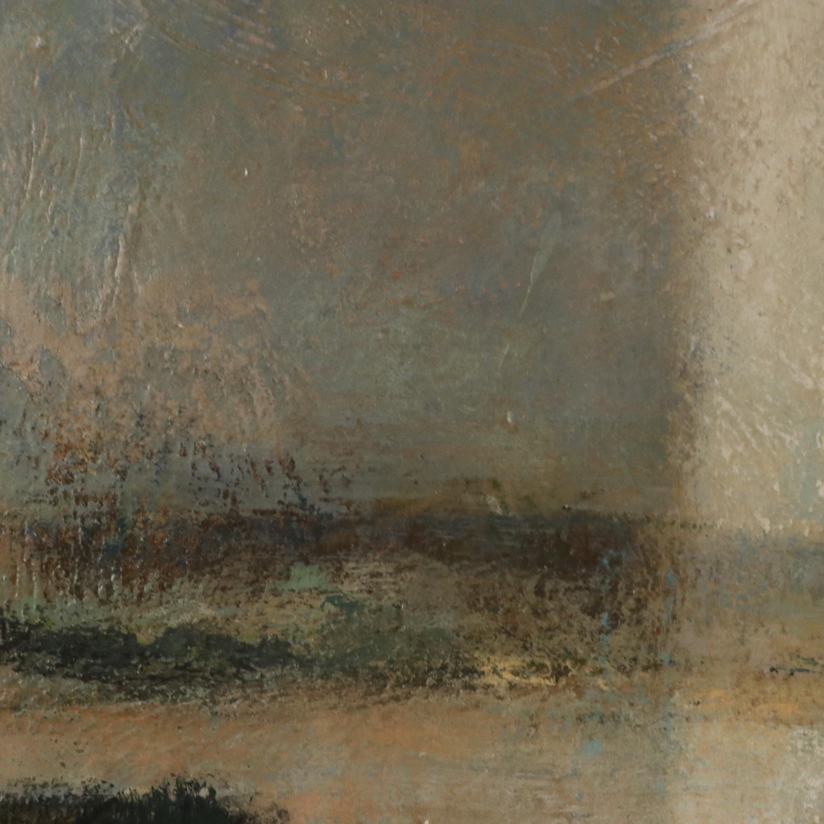 Mickey Rhodes Oil Painting of Muted Modern Landscape, 1967