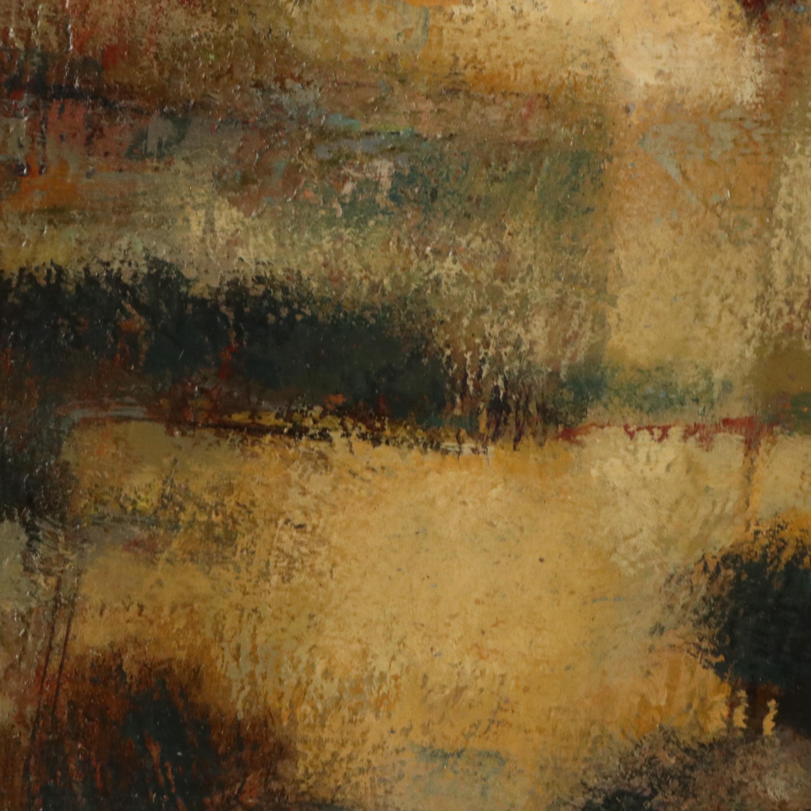 Mickey Rhodes Oil Painting of Muted Modern Landscape, 1967