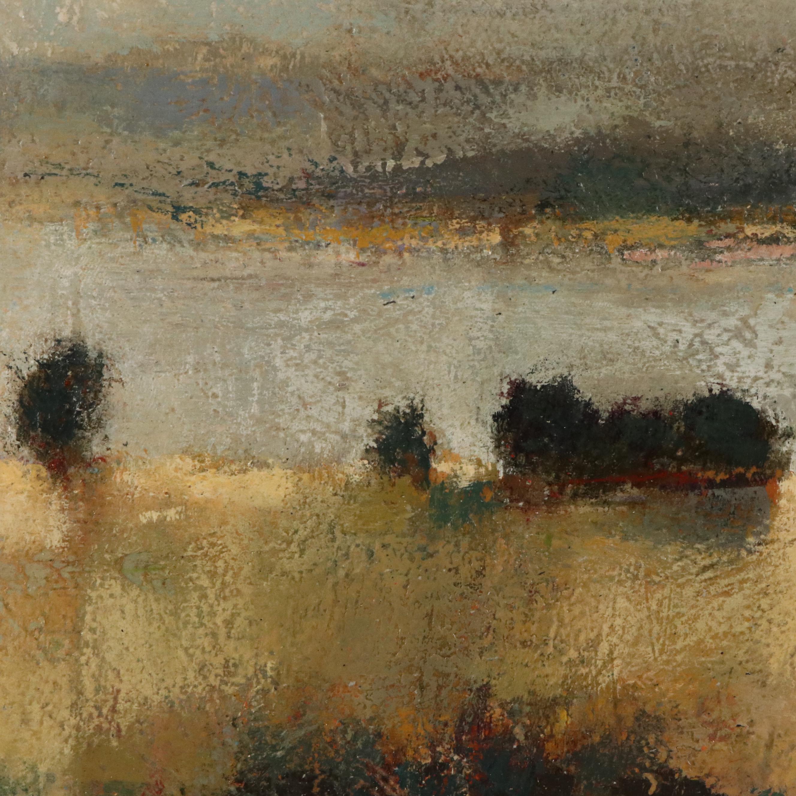 Mickey Rhodes Oil Painting of Muted Modern Landscape, 1967