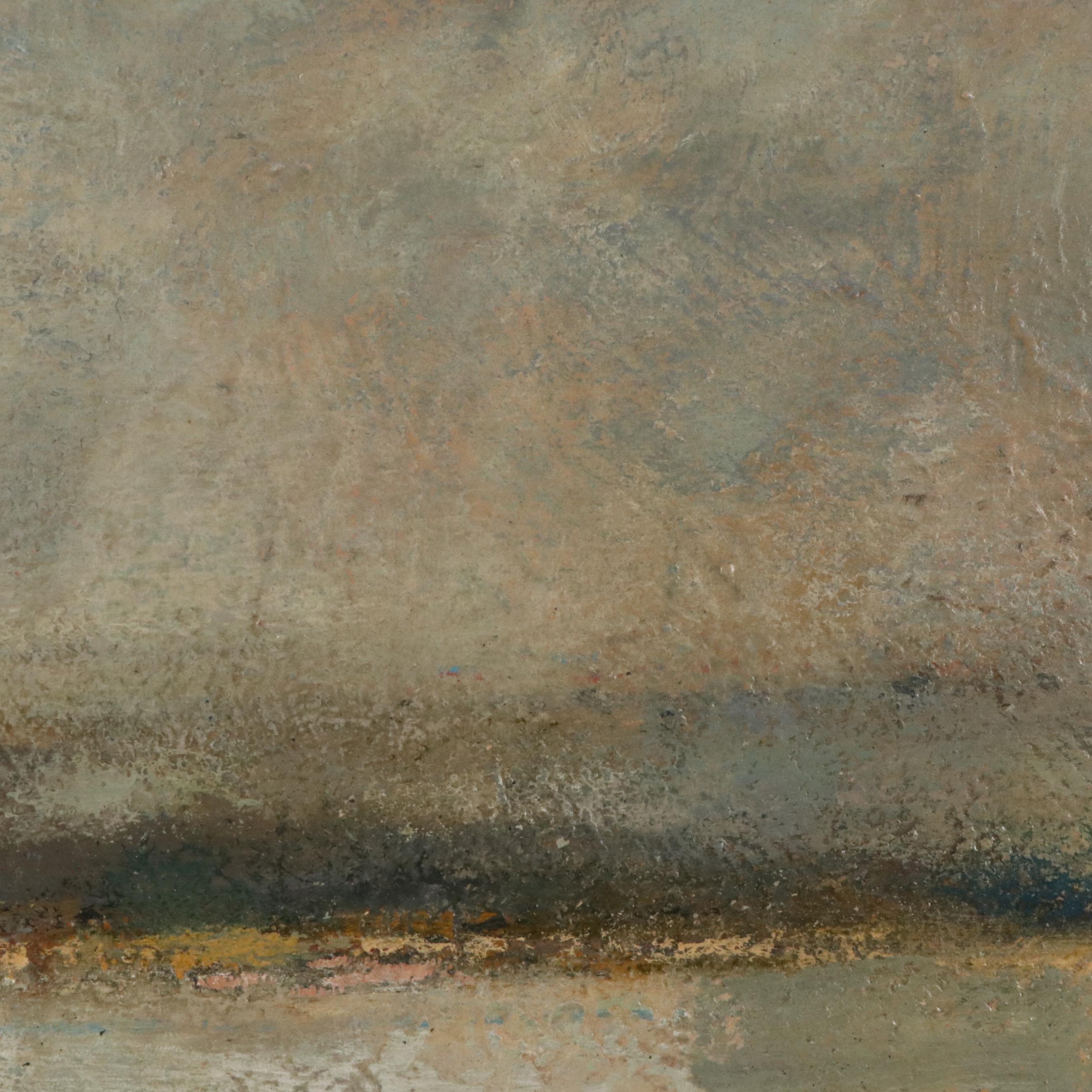 Mickey Rhodes Oil Painting of Muted Modern Landscape, 1967