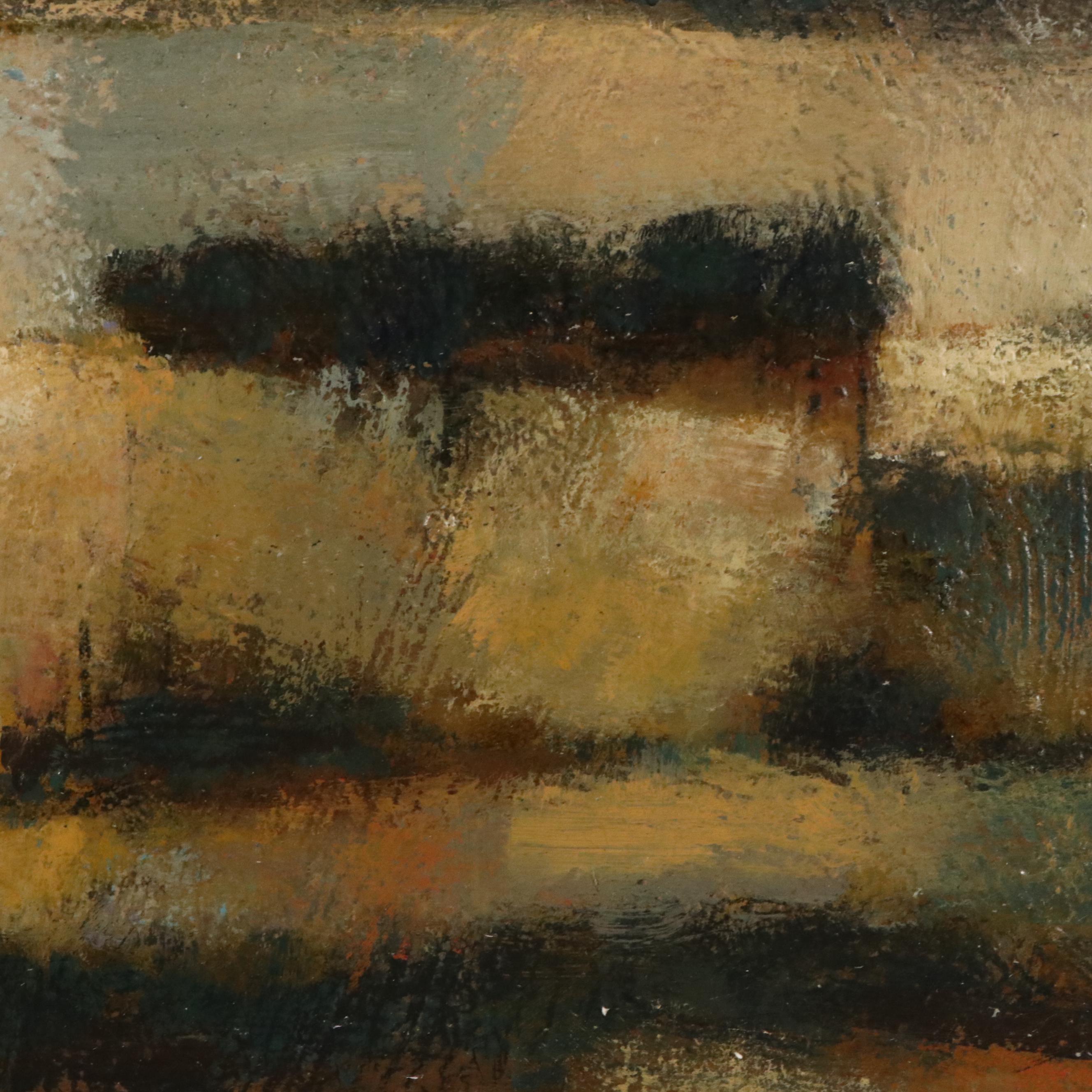 Mickey Rhodes Oil Painting of Muted Modern Landscape, 1967