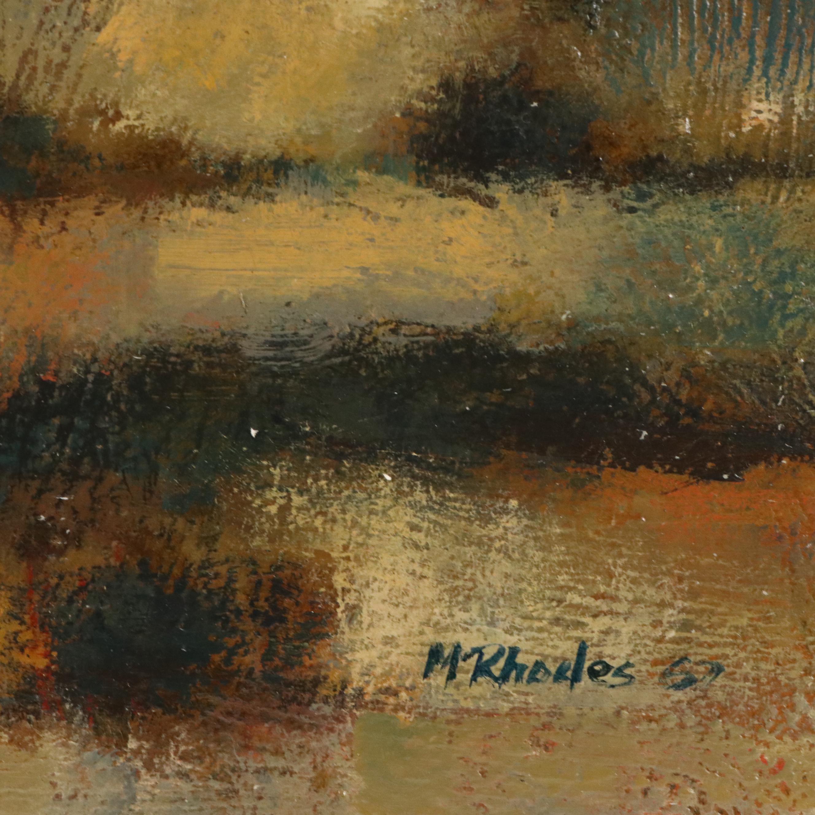 Mickey Rhodes Oil Painting of Muted Modern Landscape, 1967