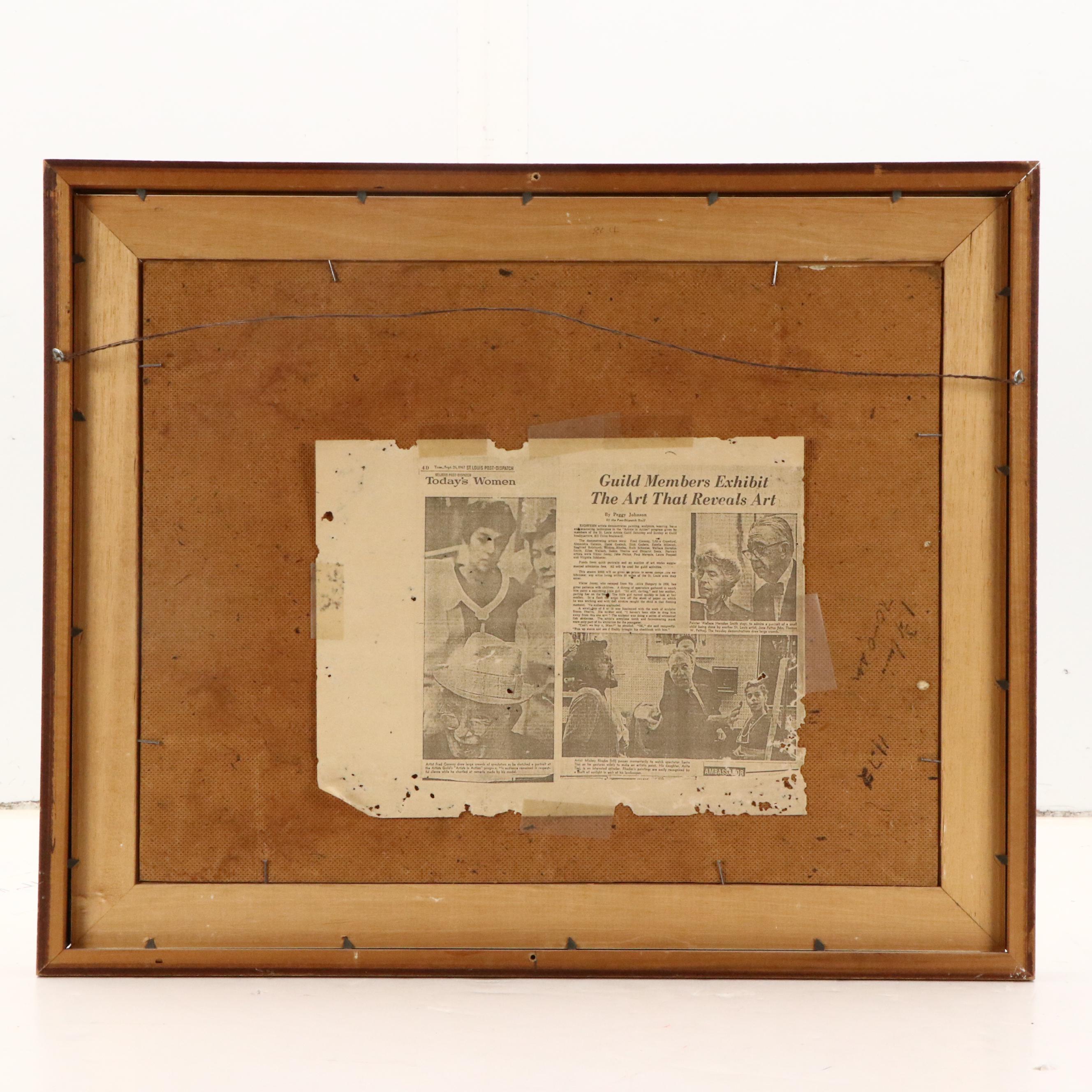 Mickey Rhodes Oil Painting of Muted Modern Landscape, 1967