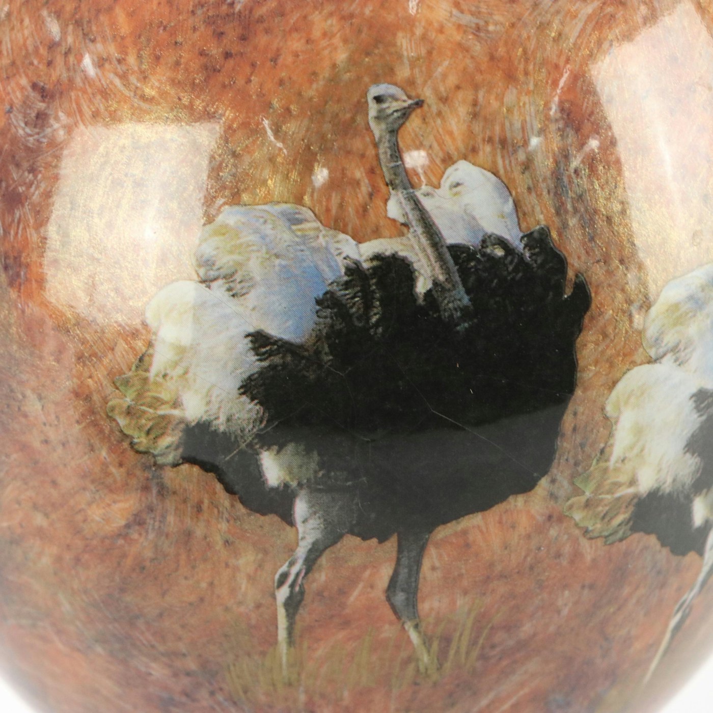 Leopard and Ostrich Porcelain Decorative Eggs on Wood Stands | EBTH