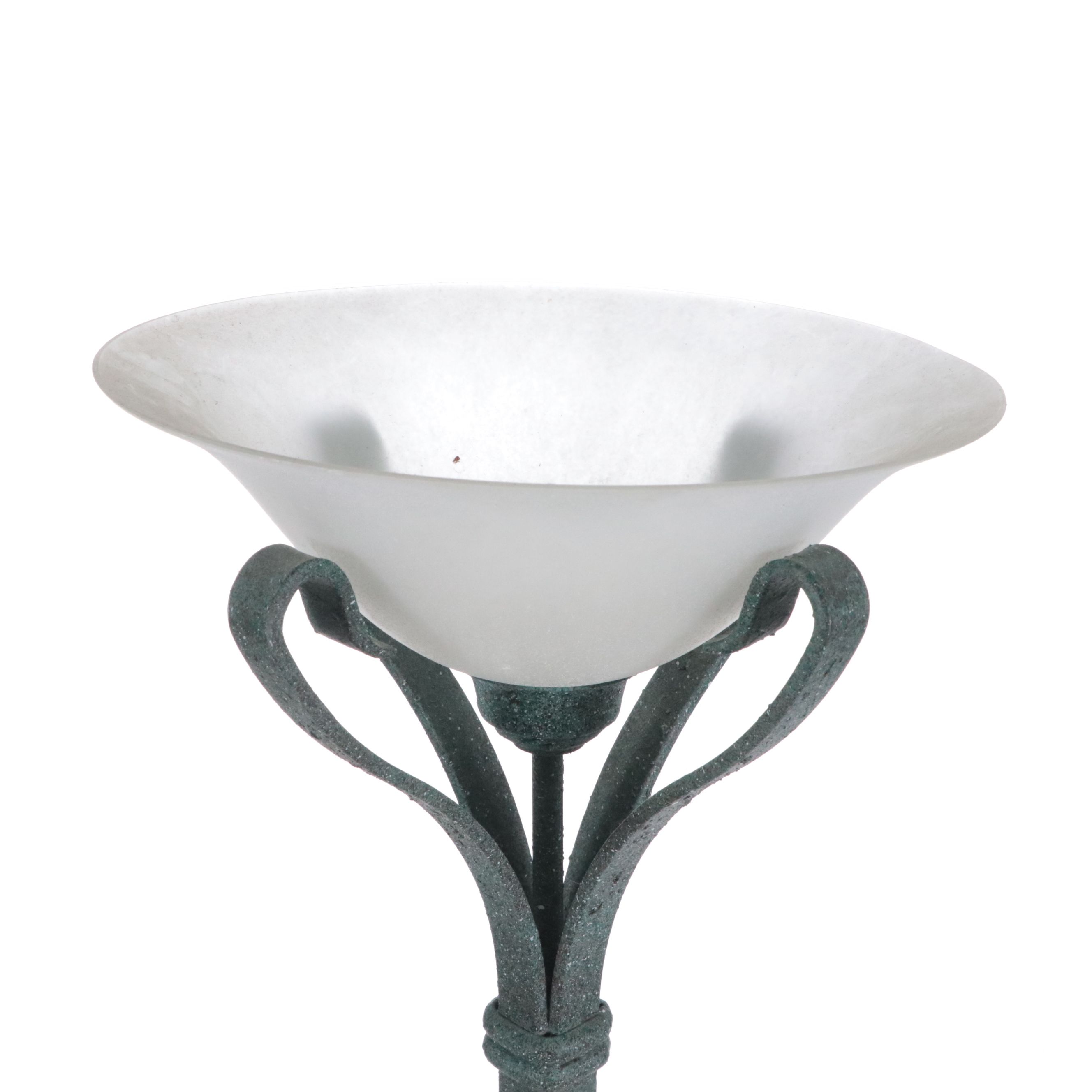 Wrought Iron Torchère Floor Lamp with Frosted Glass Shade