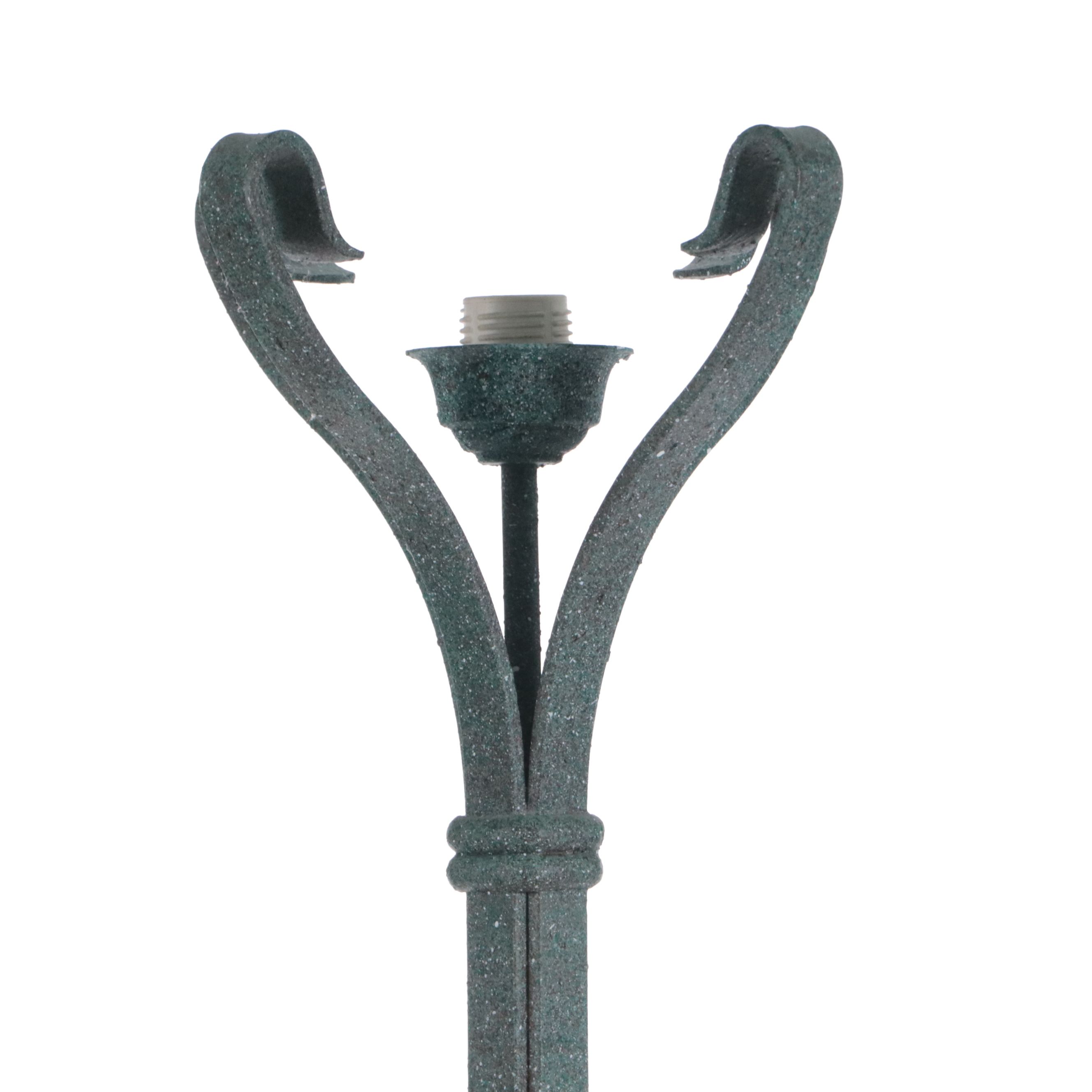 Wrought Iron Torchère Floor Lamp with Frosted Glass Shade