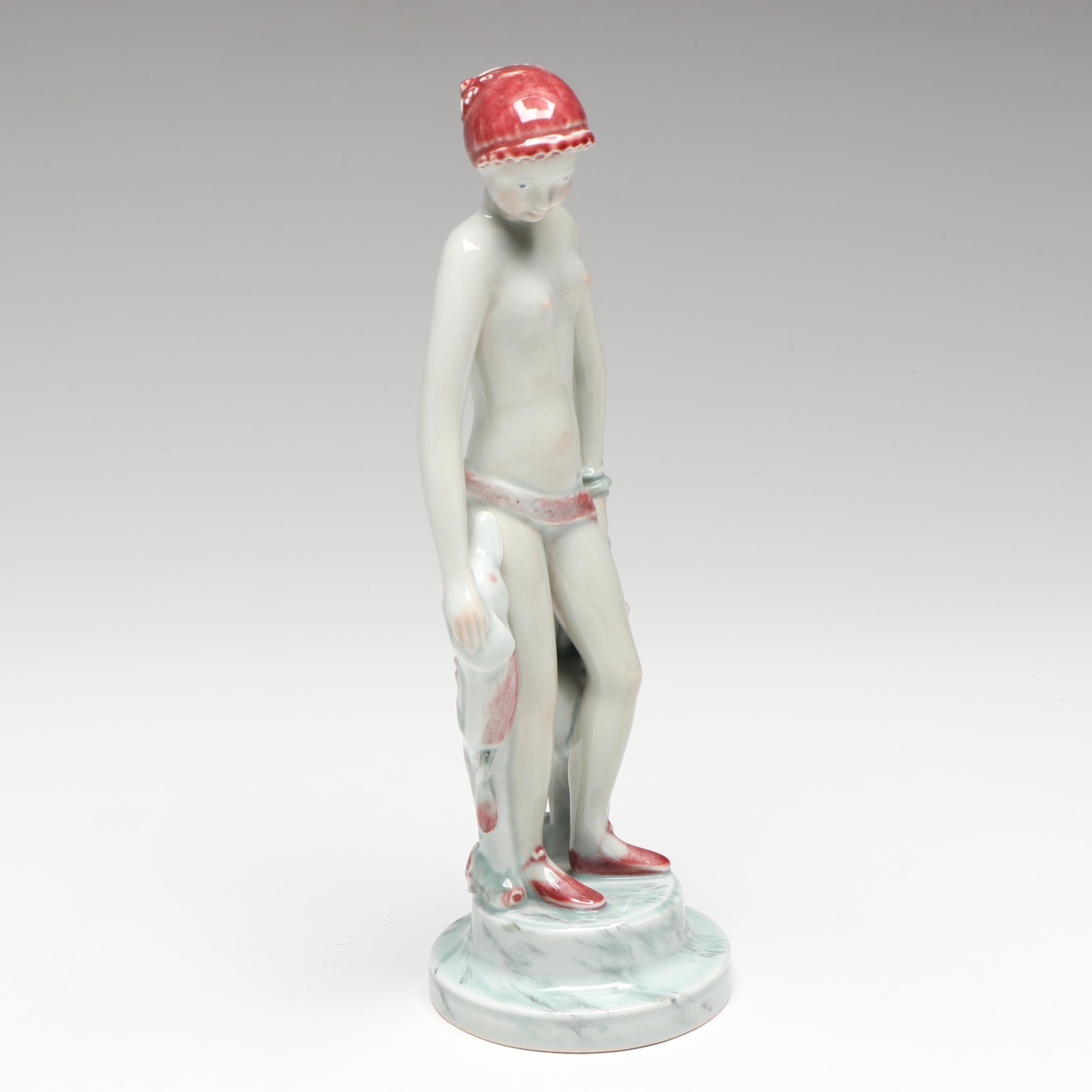 Georg Thylstrup for Royal Copenhagen Porcelain Woman and Dog Figurine