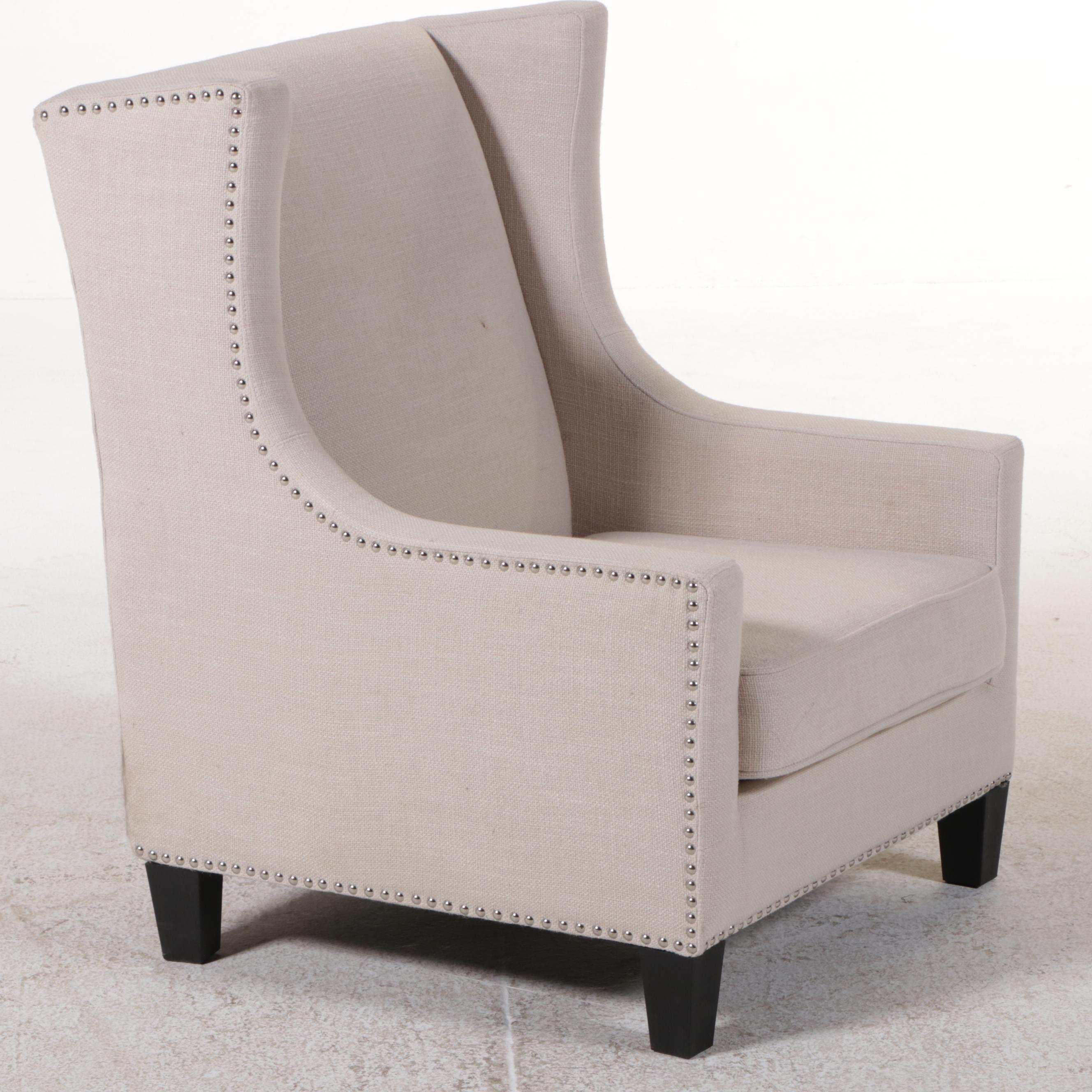 Contemporary Upholstered Wingback Chair with Nailhead Trim