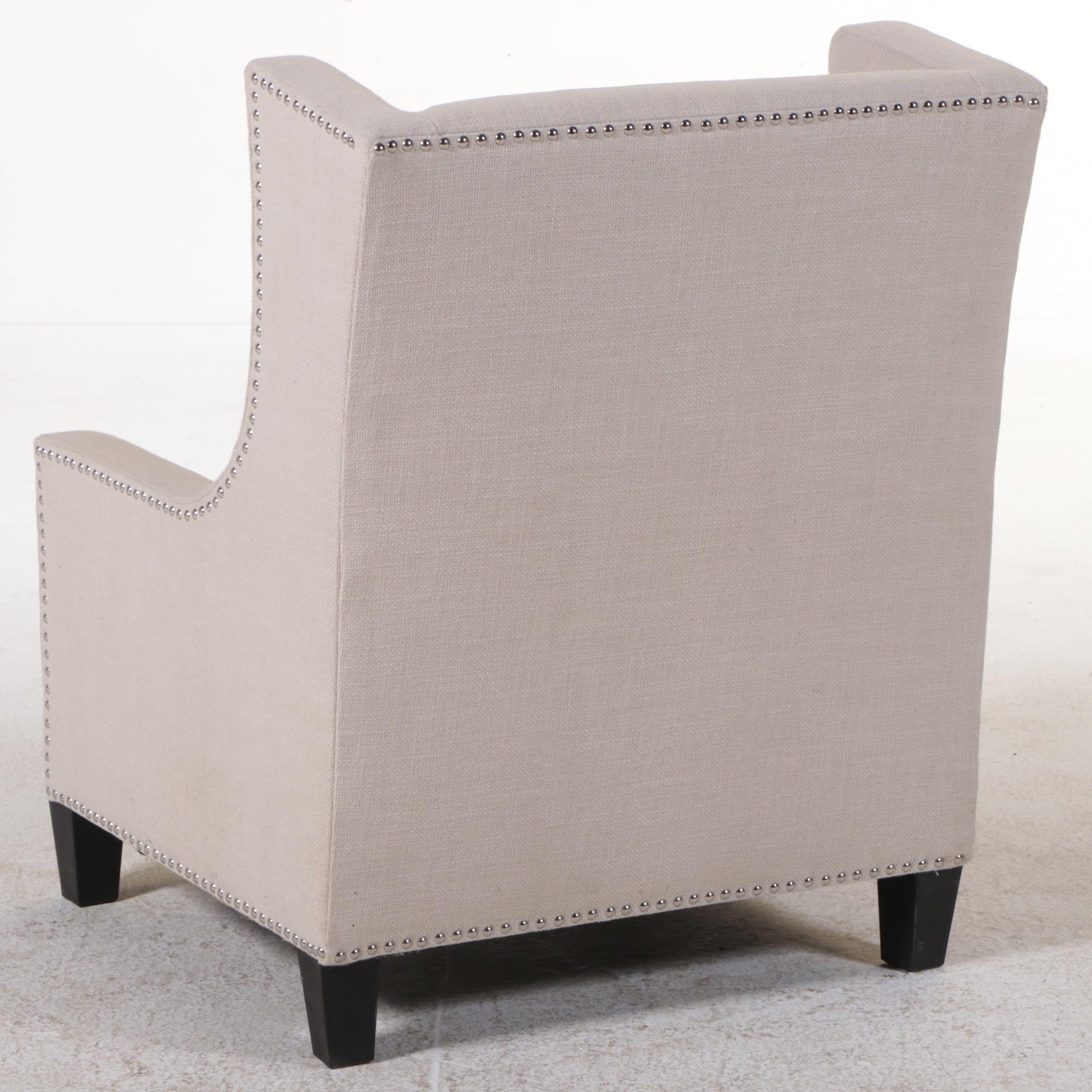 Contemporary Upholstered Wingback Chair with Nailhead Trim