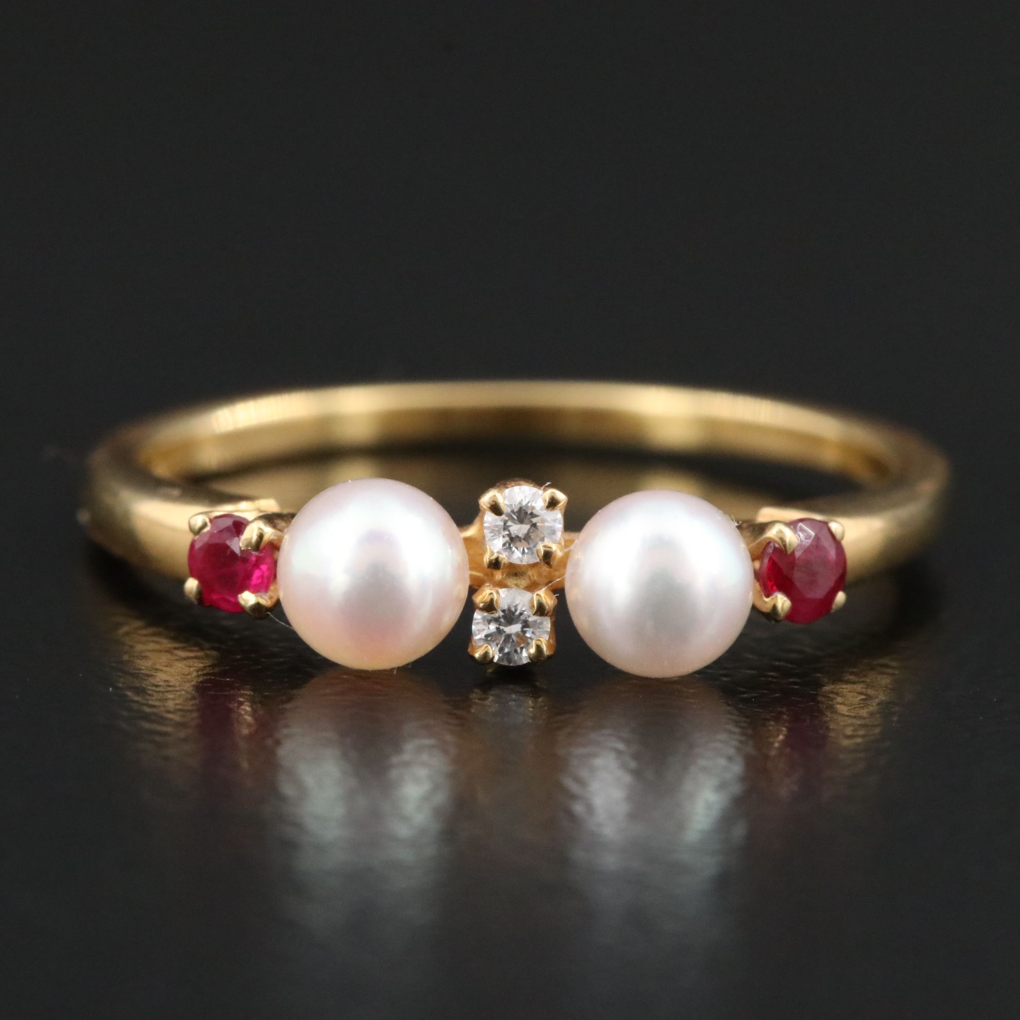 Mikimoto 18K Pearl, Ruby and Diamond Stackable Ring