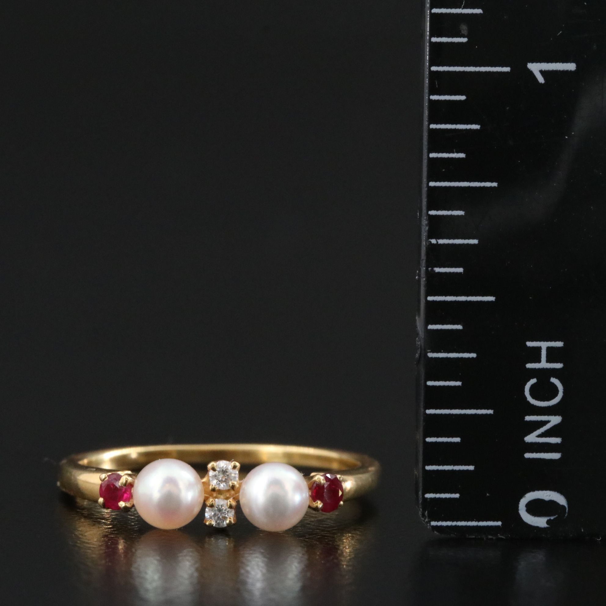 Mikimoto 18K Pearl, Ruby and Diamond Stackable Ring