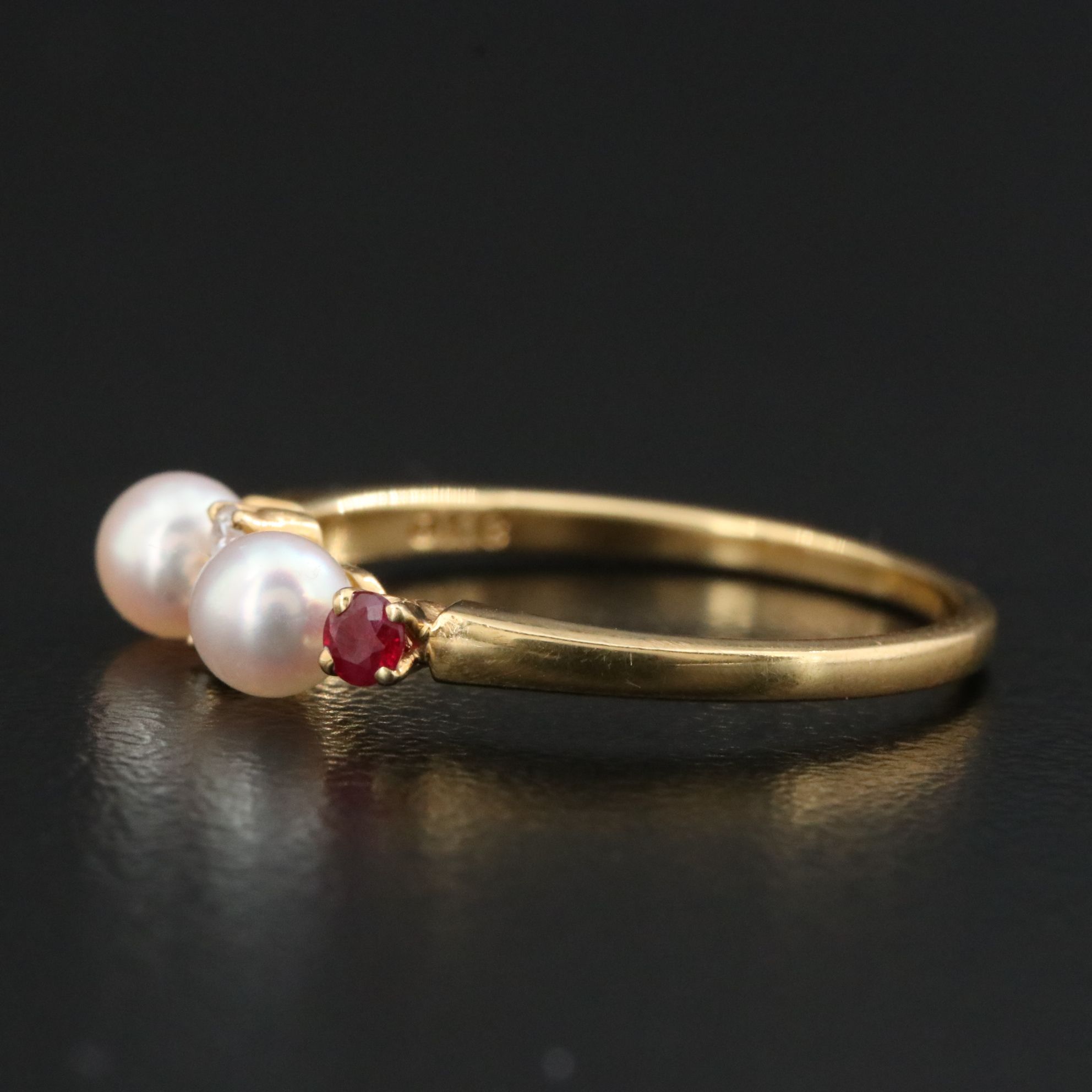 Mikimoto 18K Pearl, Ruby and Diamond Stackable Ring