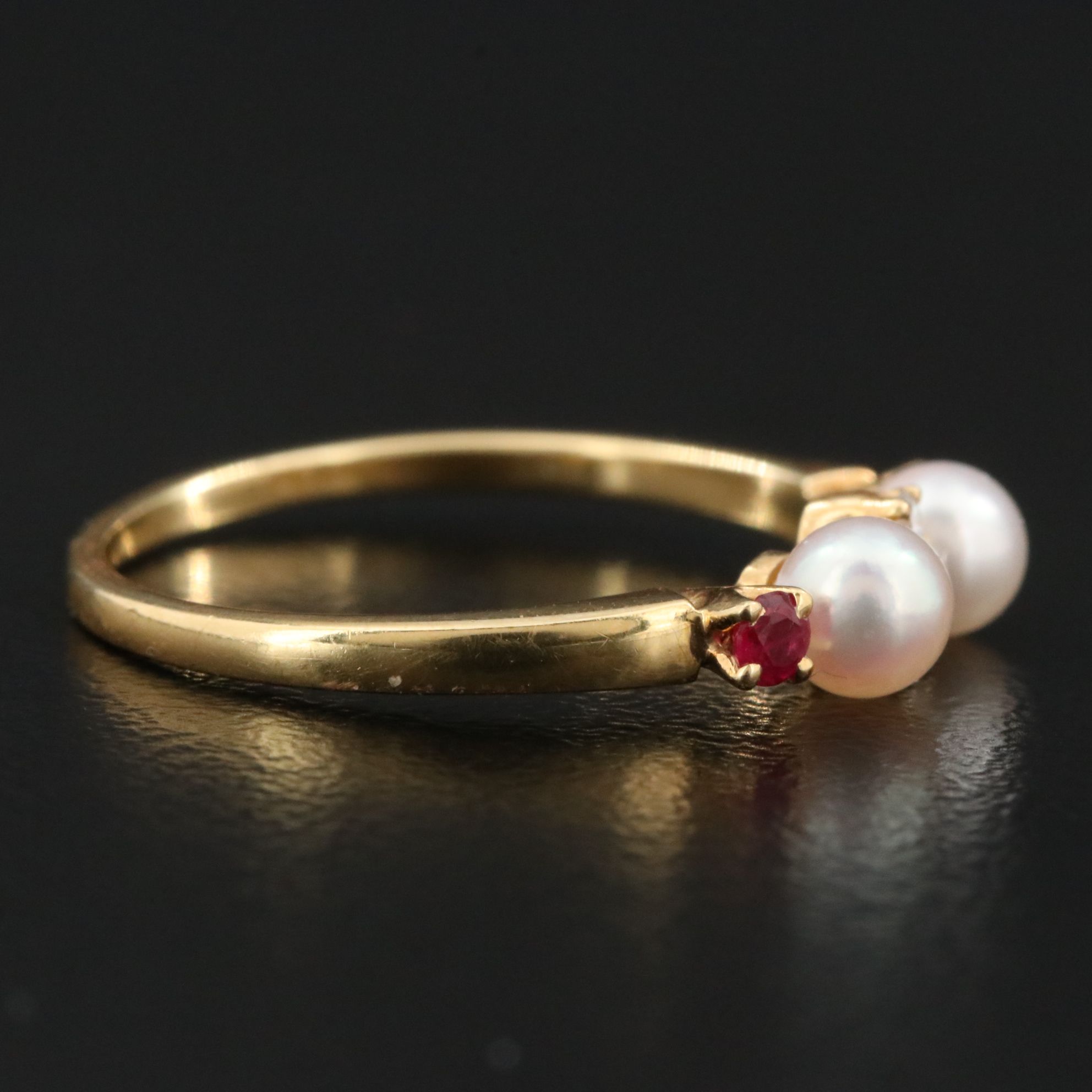 Mikimoto 18K Pearl, Ruby and Diamond Stackable Ring