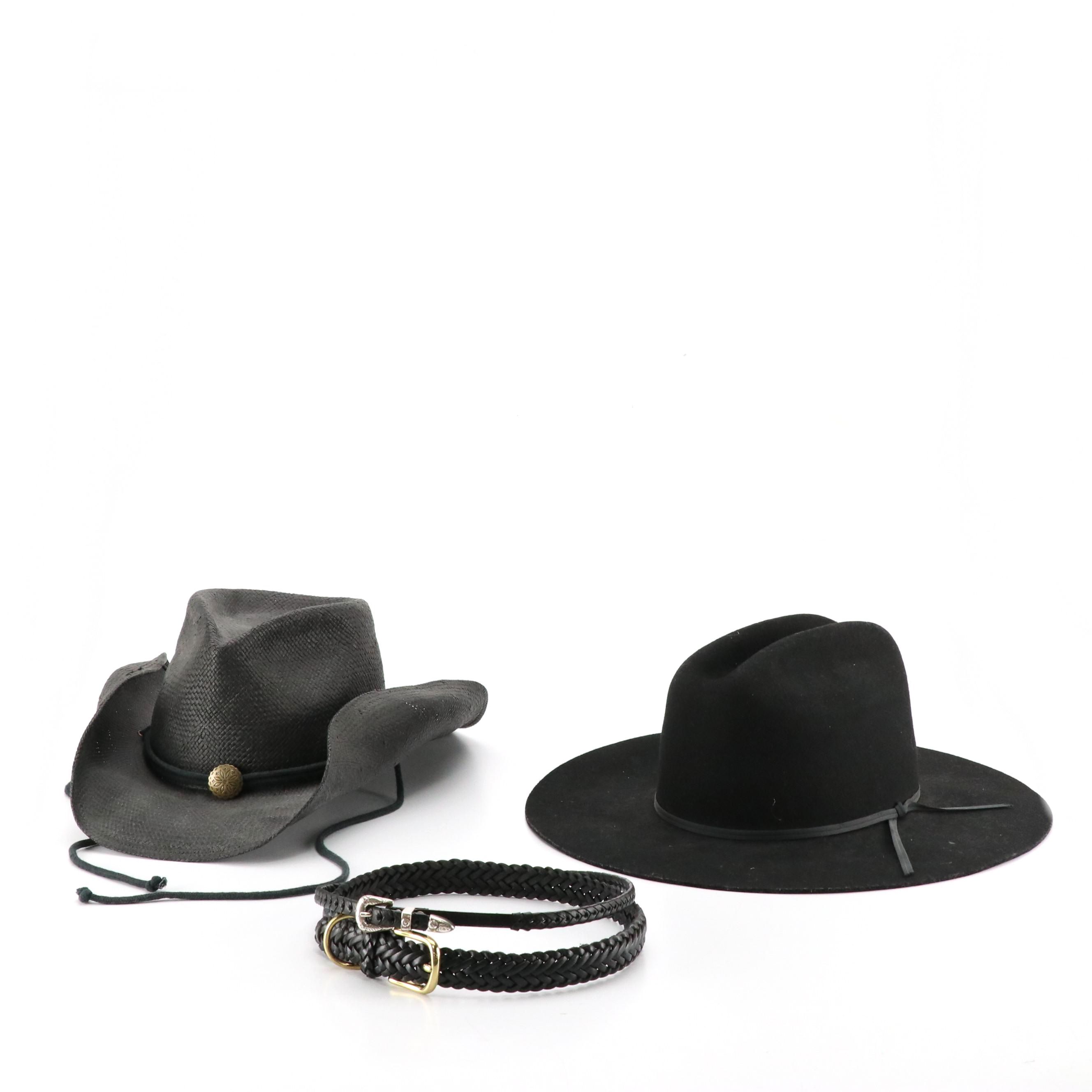 The Scala Collection Black Woven Hat & Black Felted Wool Texas Hat with Hatbands