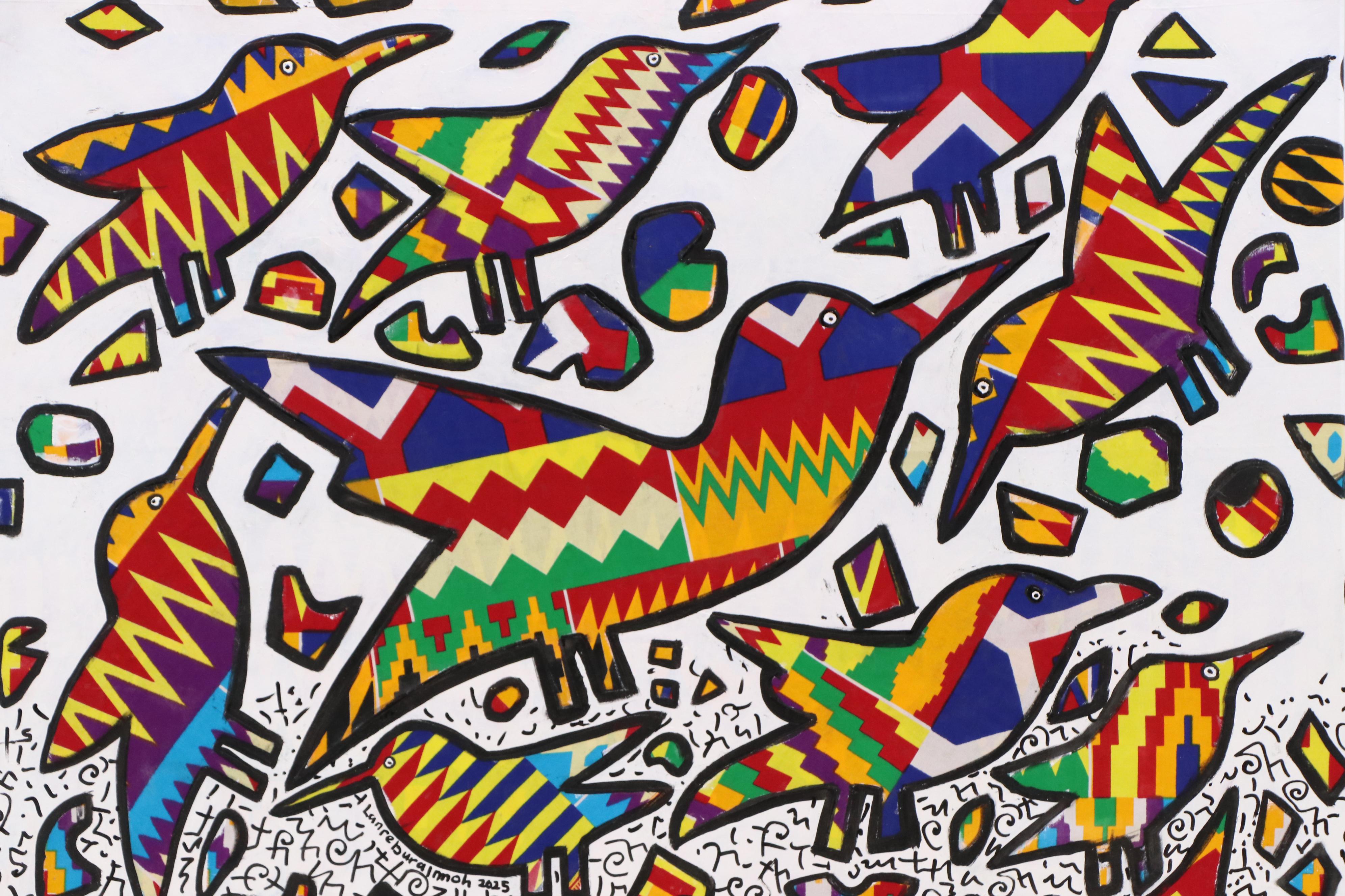 Lanre Buraimoh Mixed Media Collage "Birds Kingdom II," 2025
