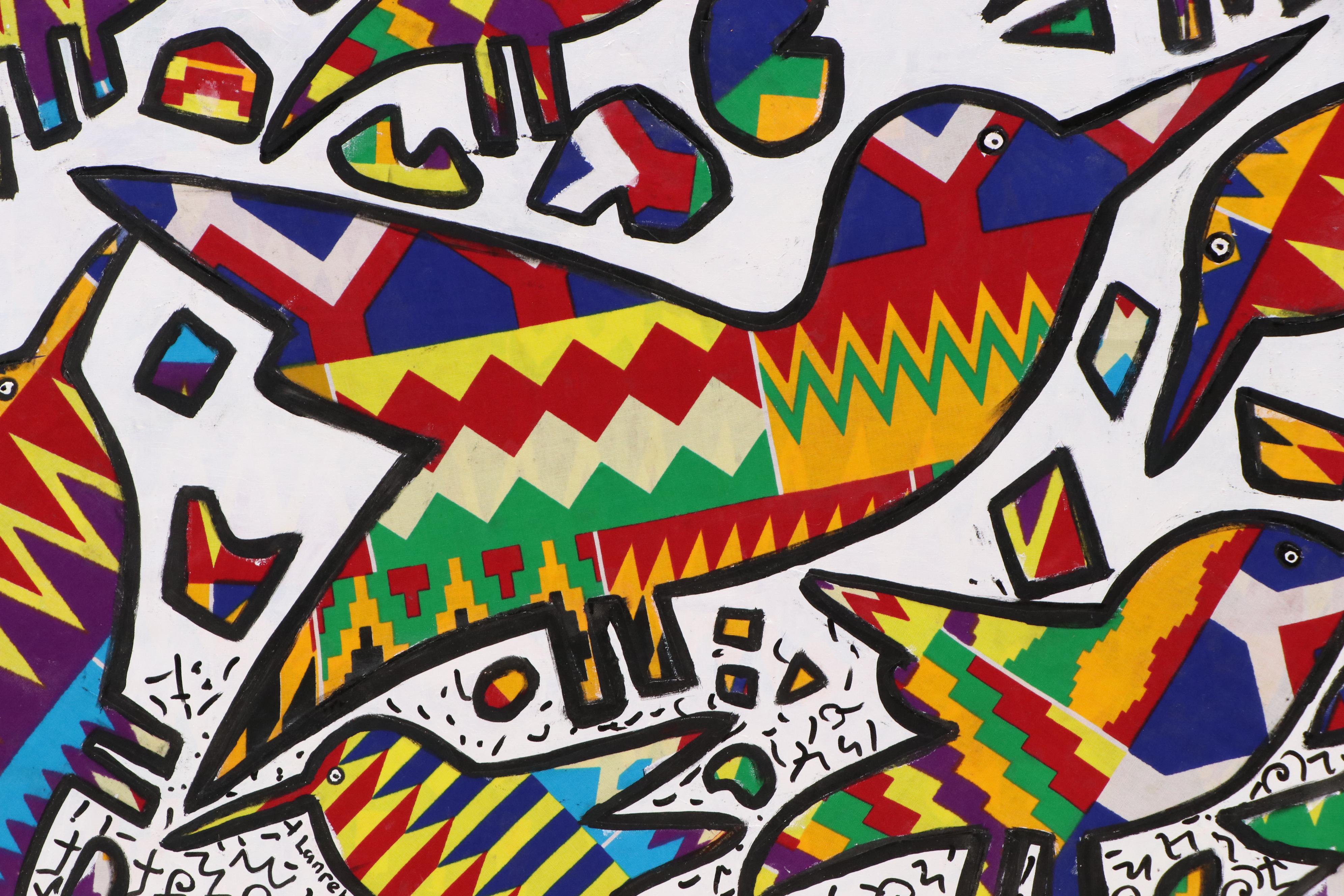 Lanre Buraimoh Mixed Media Collage "Birds Kingdom II," 2025