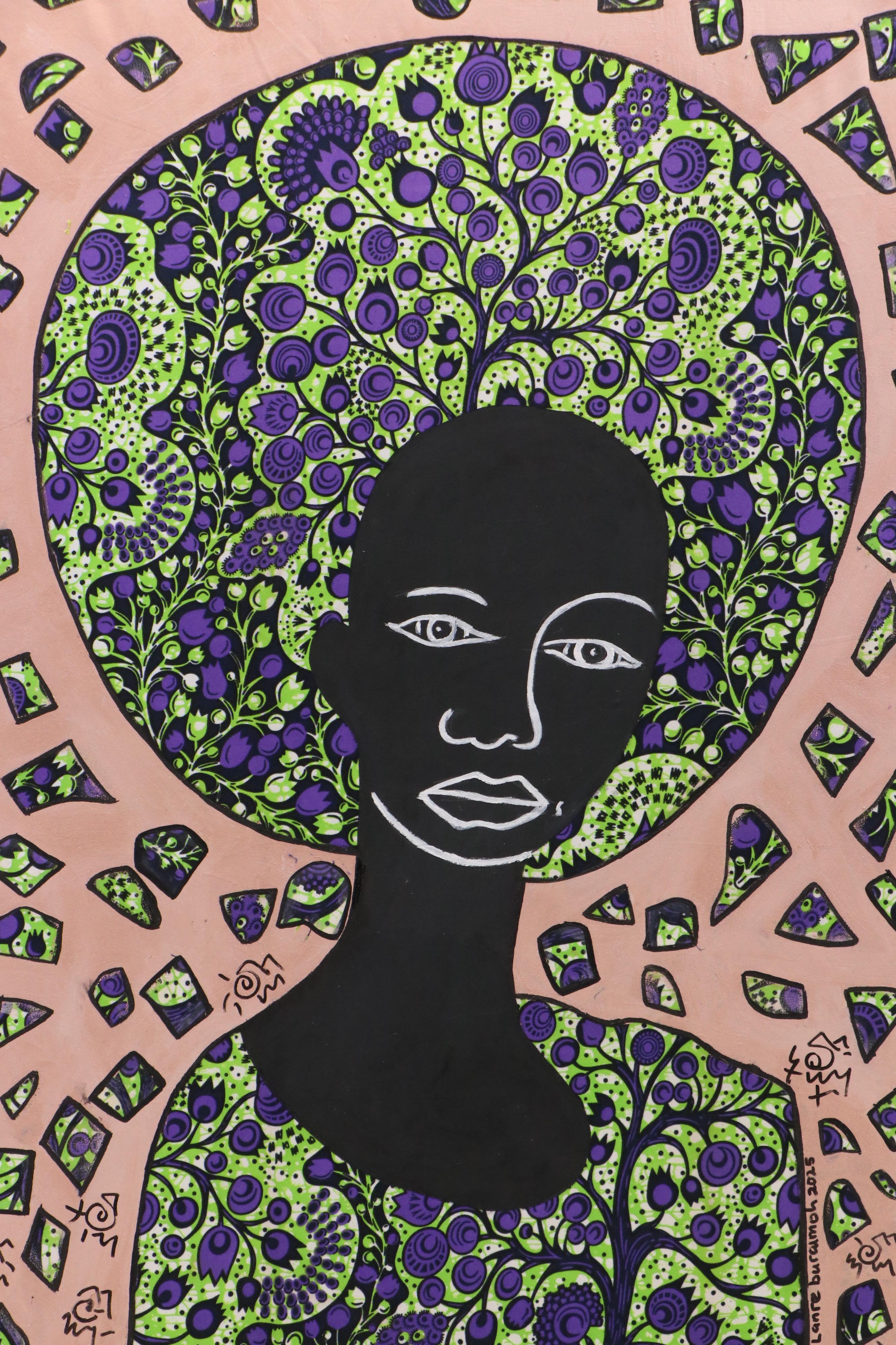 Lanre Buraimoh Mixed Media Collage "Hair Elegance," 2025