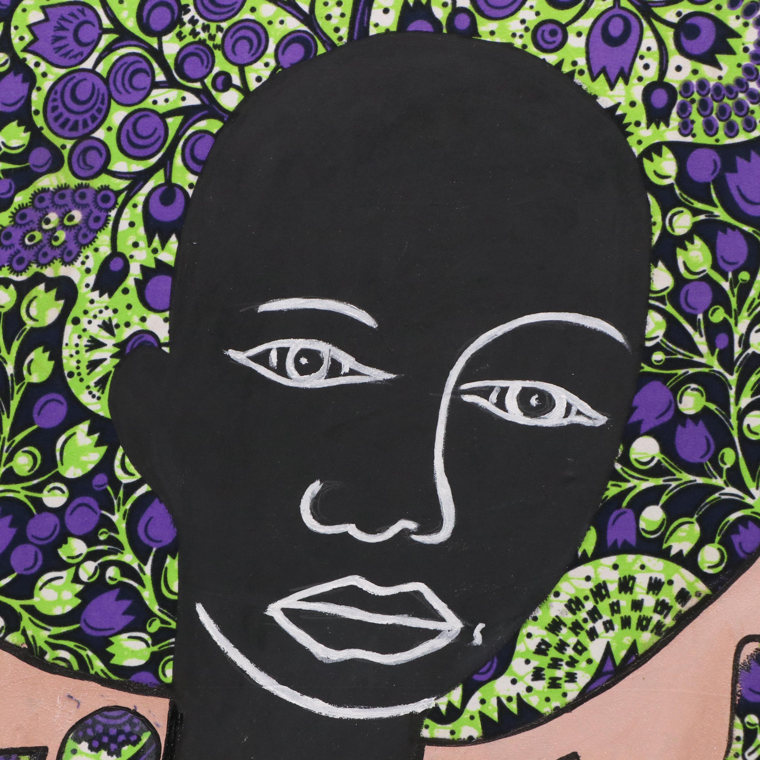 Lanre Buraimoh Mixed Media Collage "Hair Elegance," 2025