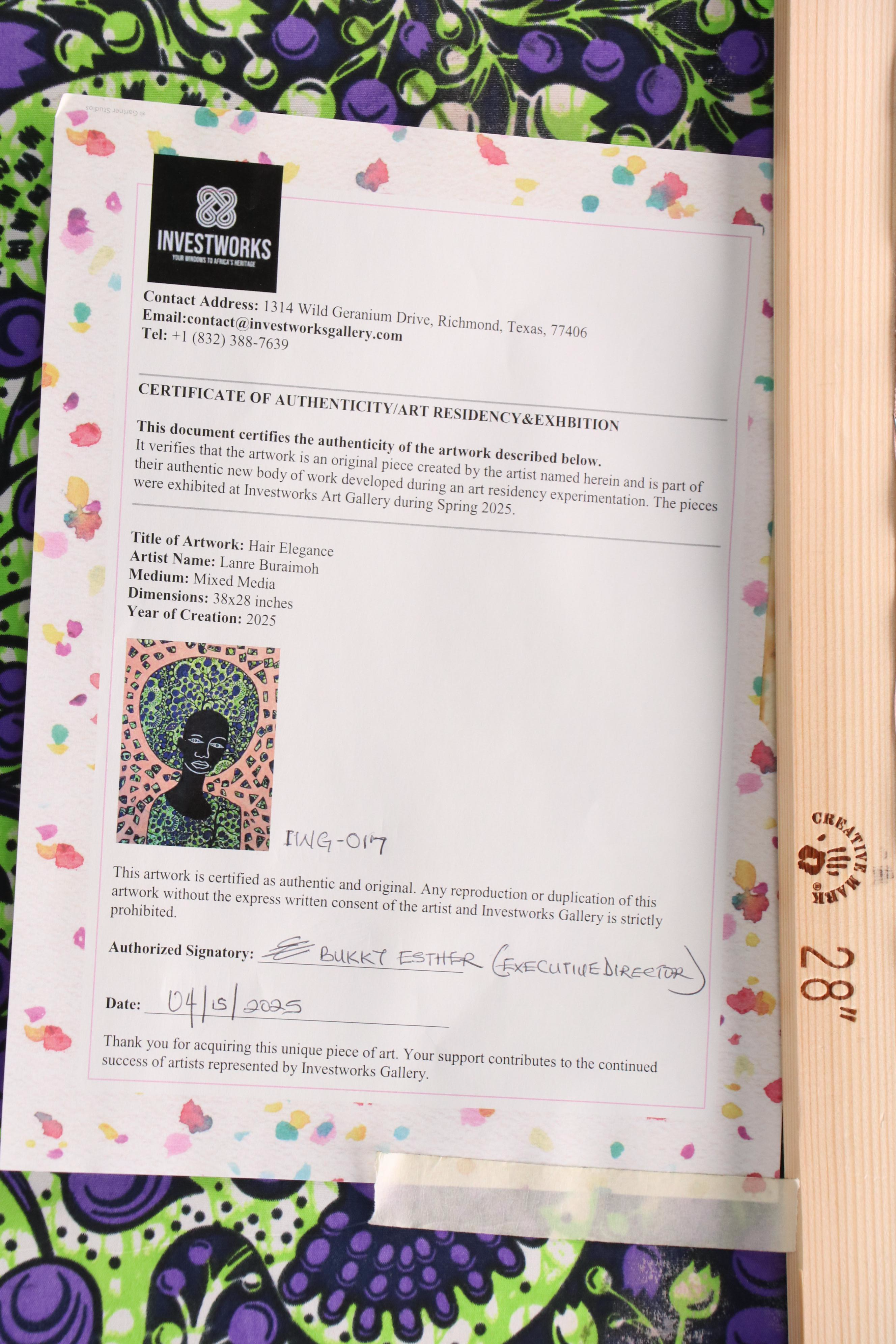 Lanre Buraimoh Mixed Media Collage "Hair Elegance," 2025