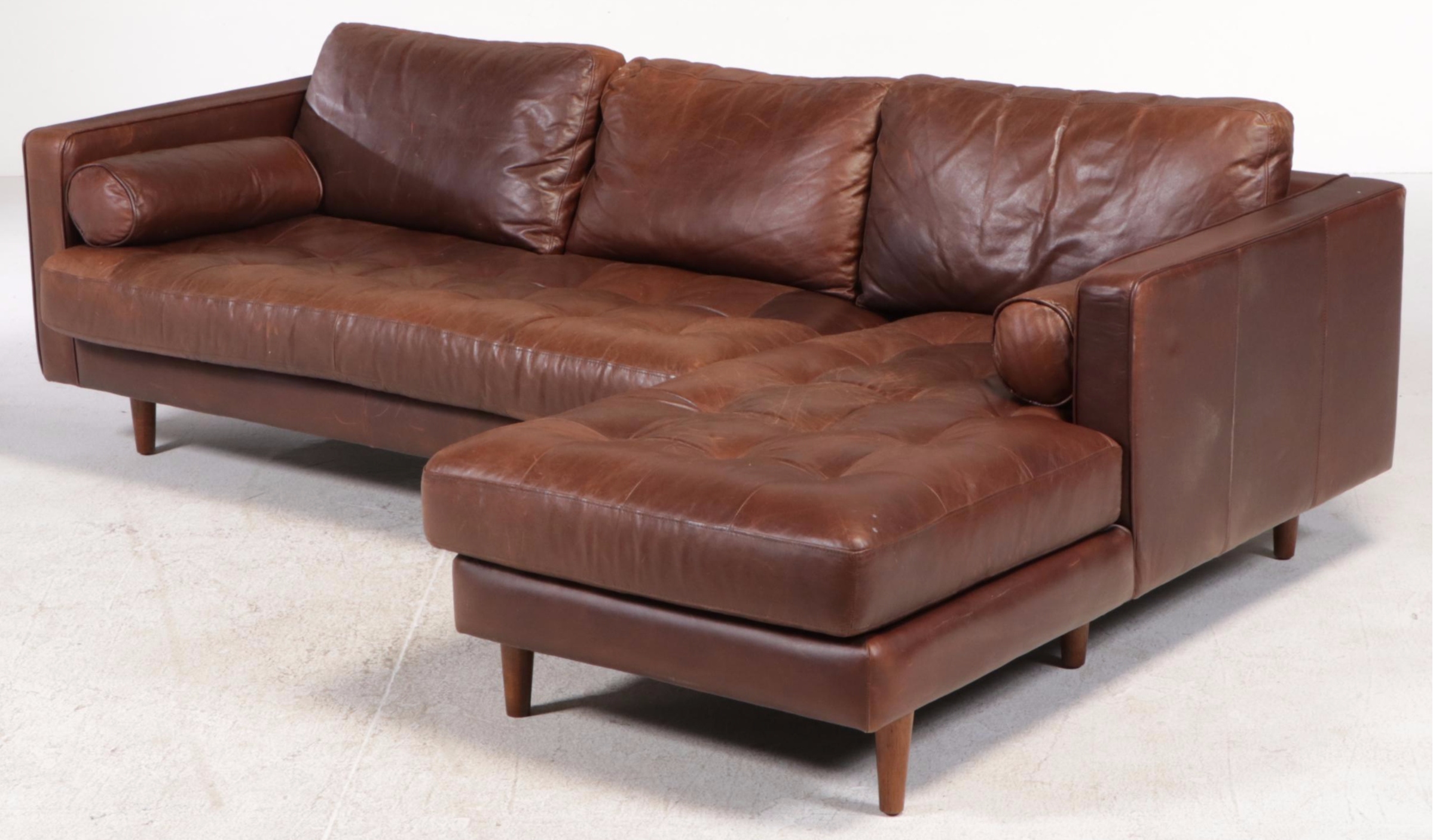 Woodworth Wooden Industries Mid Century Style Leather Sectional
