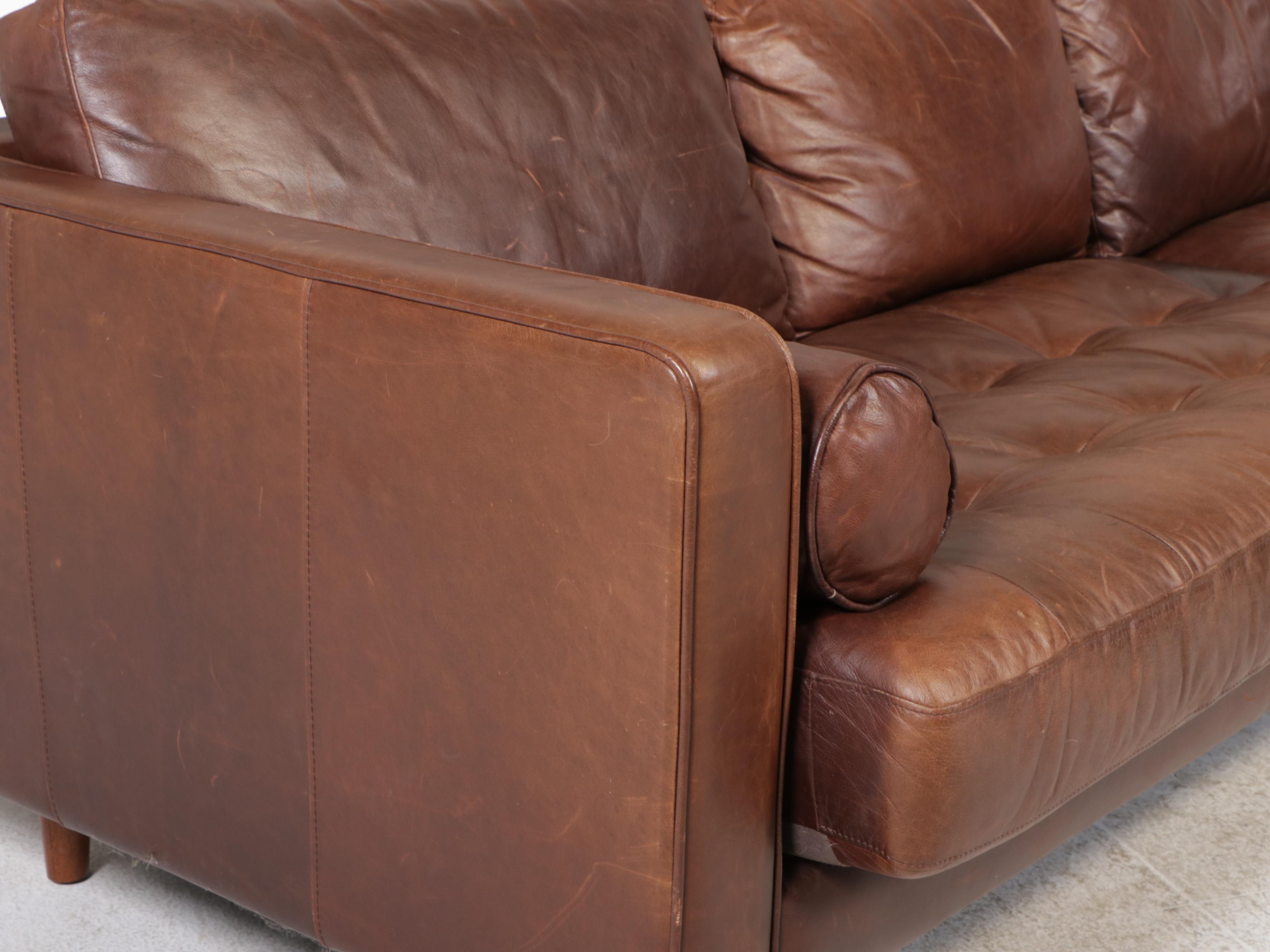 Woodworth Wooden Industries Mid Century Style Leather Sectional