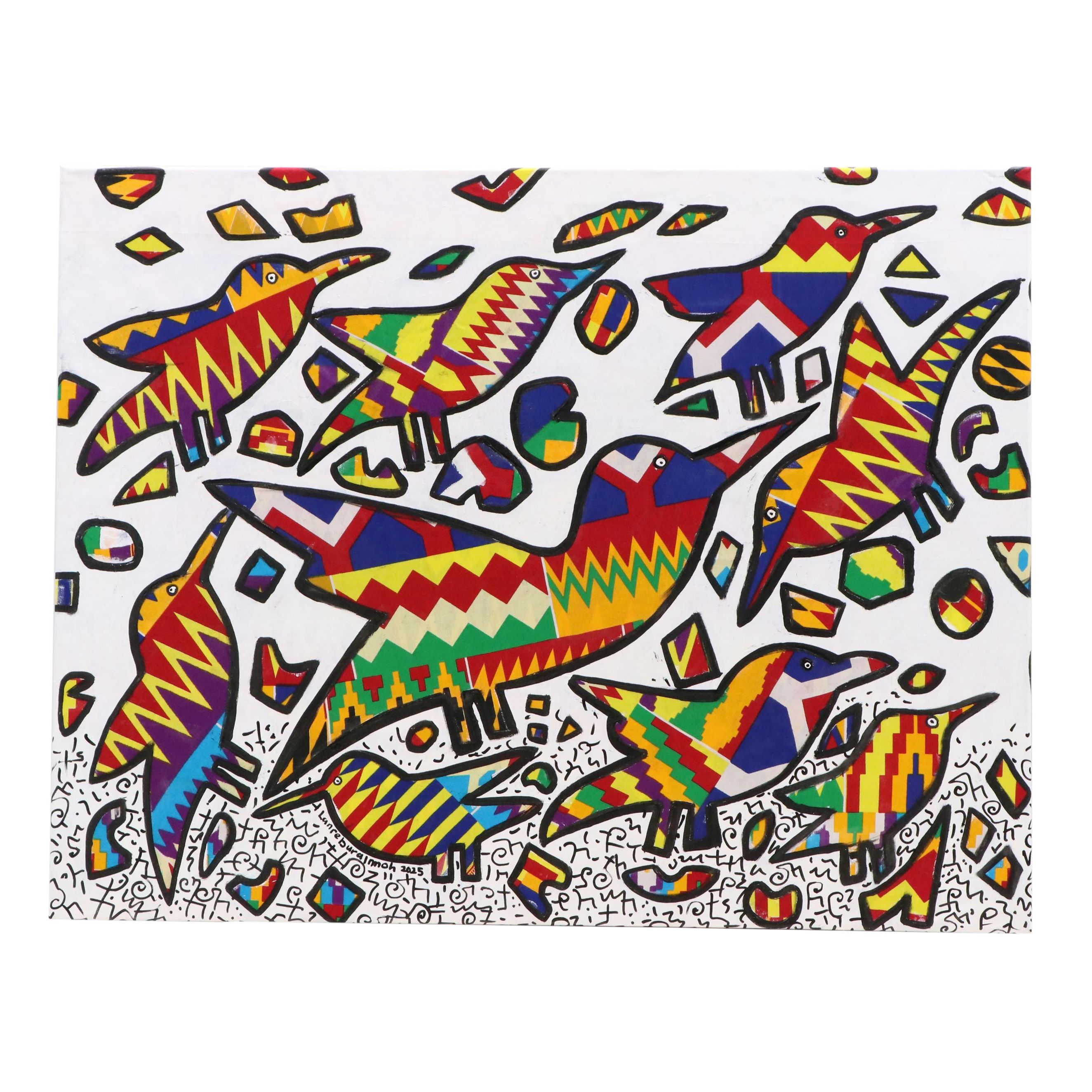 Lanre Buraimoh Mixed Media Collage "Birds Kingdom II," 2025