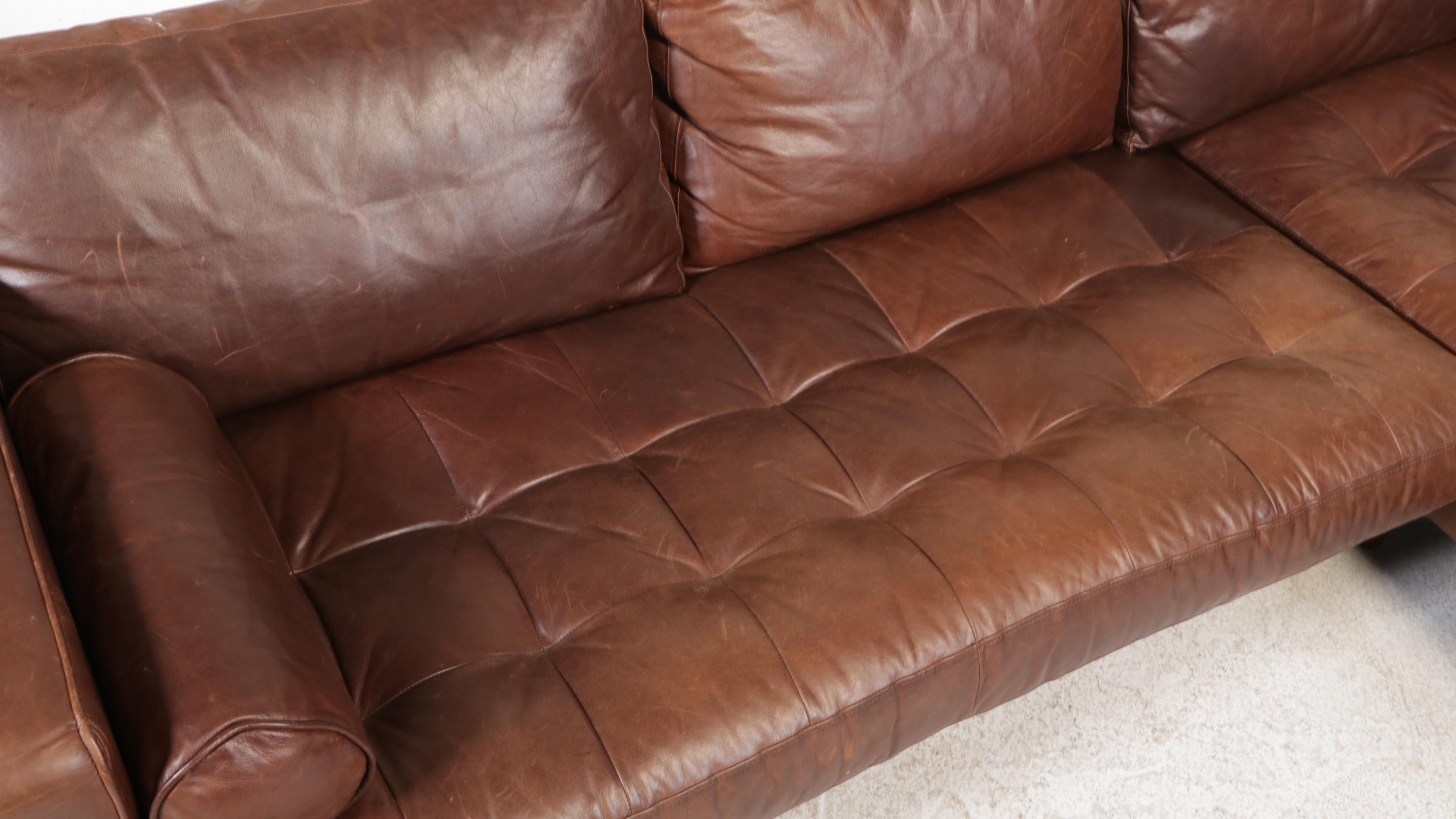 Woodworth Wooden Industries Mid Century Style Leather Sectional