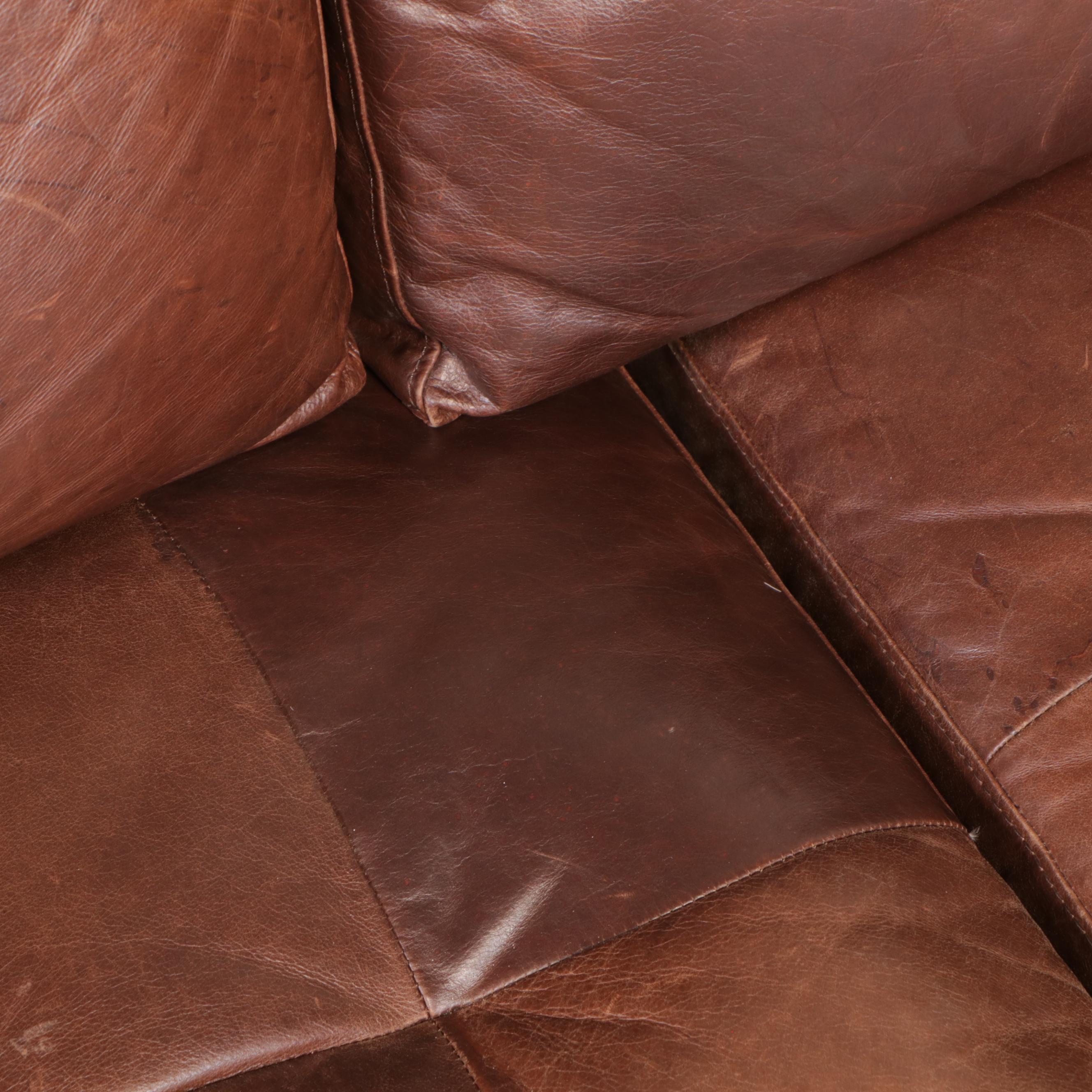 Woodworth Wooden Industries Mid Century Style Leather Sectional