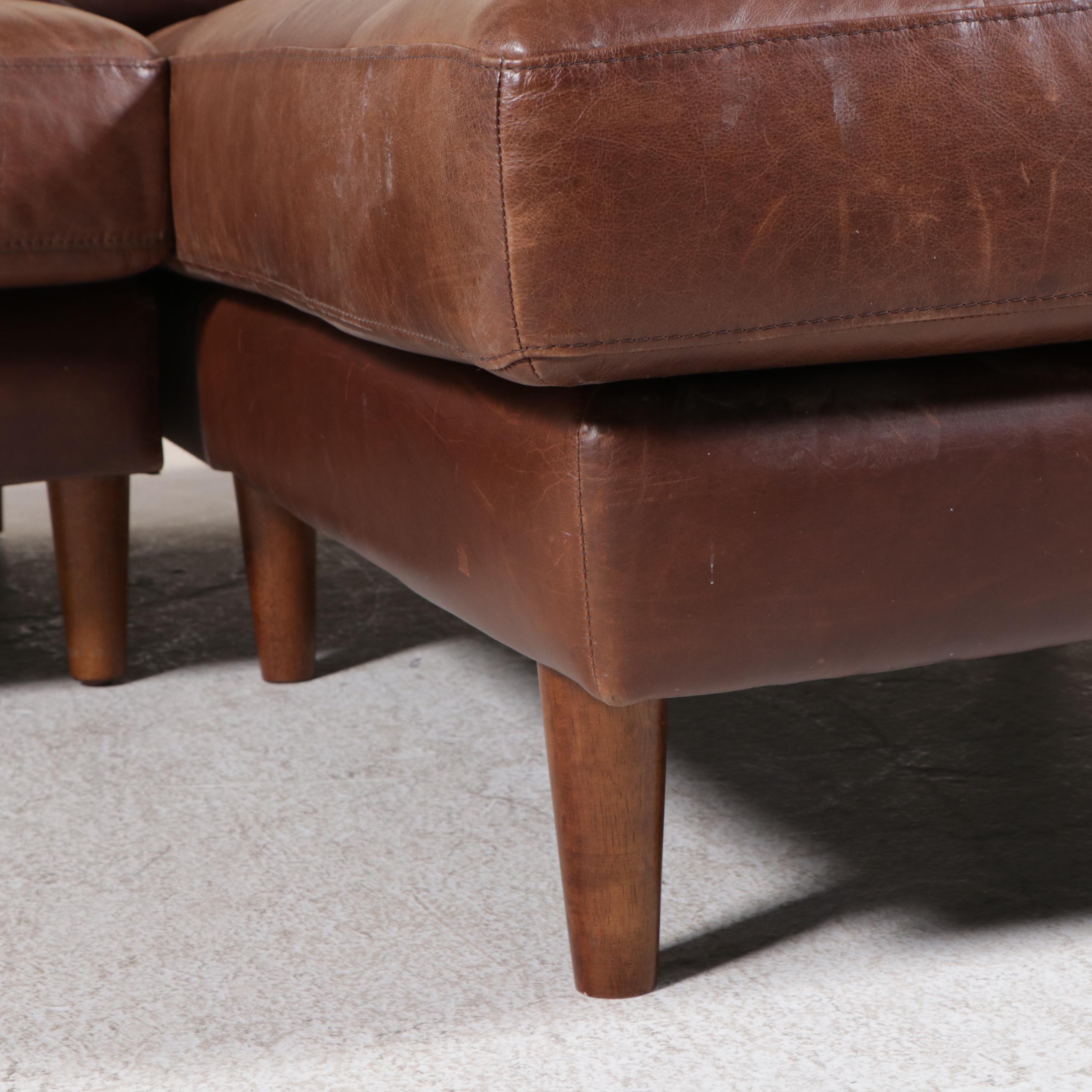 Woodworth Wooden Industries Mid Century Style Leather Sectional