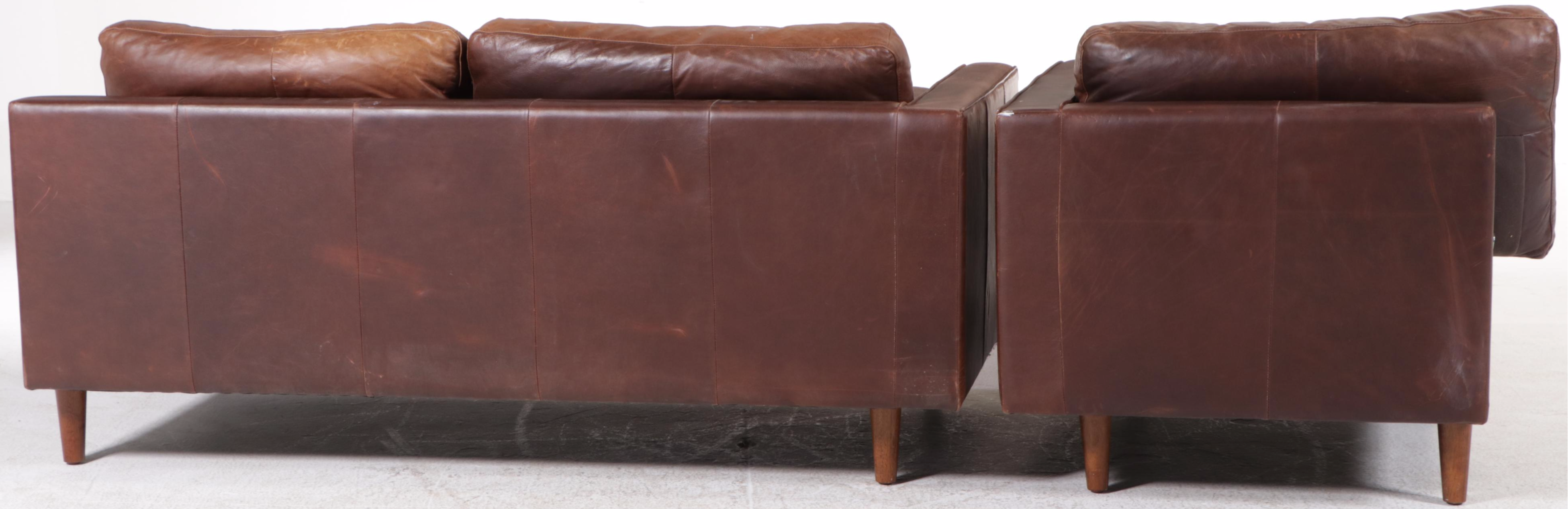 Woodworth Wooden Industries Mid Century Style Leather Sectional