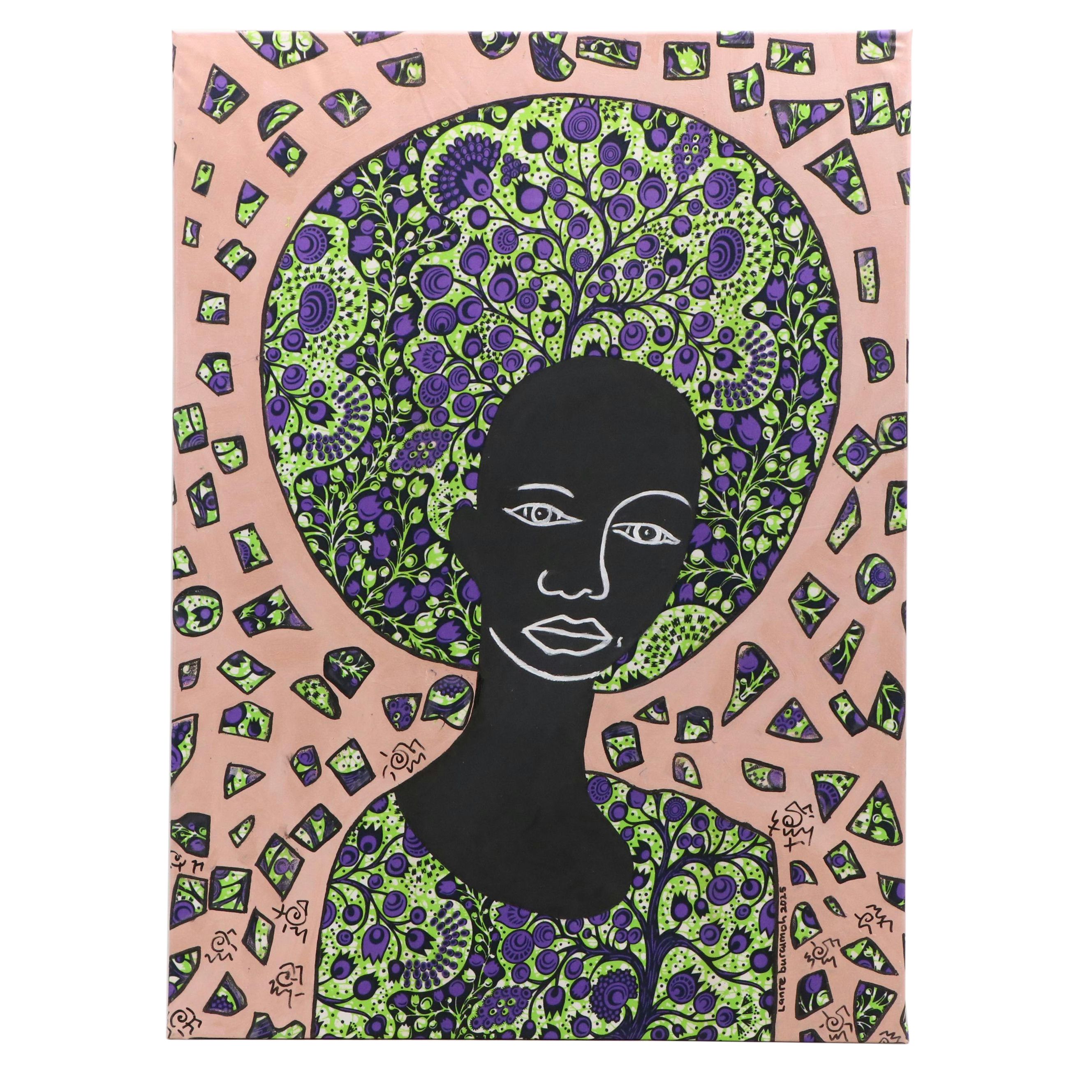 Lanre Buraimoh Mixed Media Collage "Hair Elegance," 2025