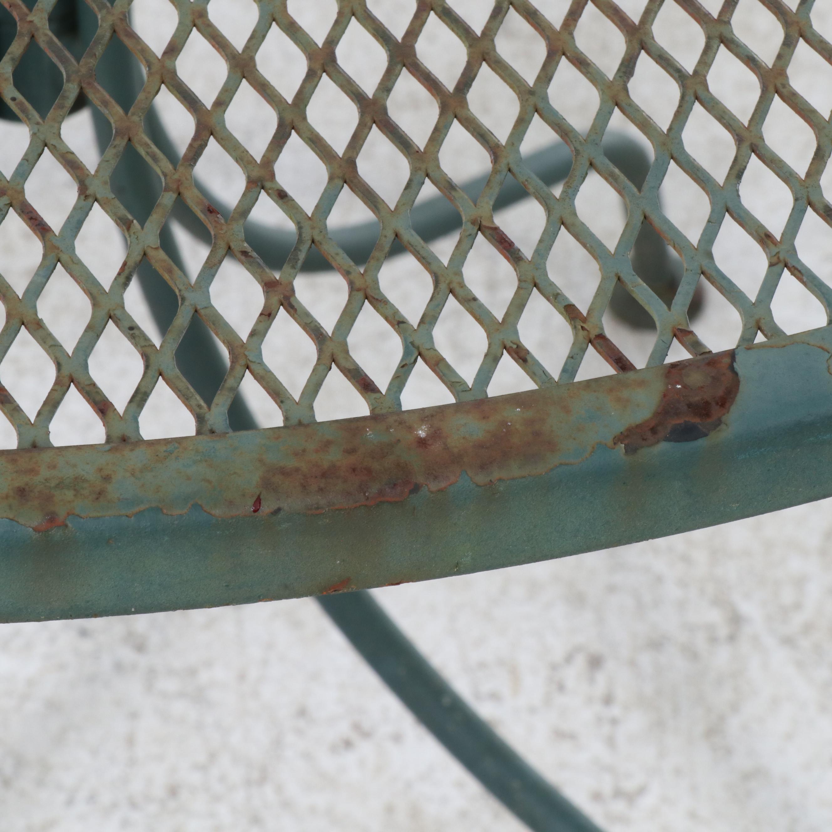 Green Painted Wrought Iron Patio Dining Set, Late 20th Century