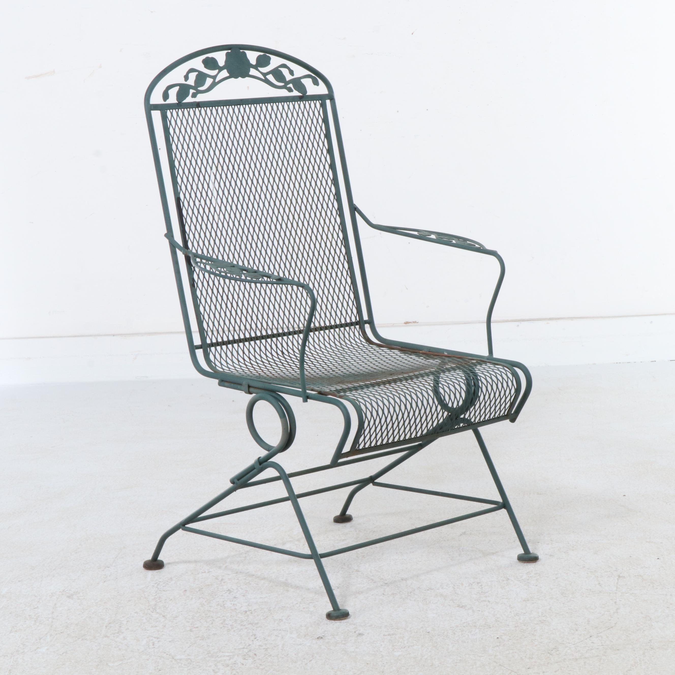 Green Painted Wrought Iron Patio Dining Set, Late 20th Century