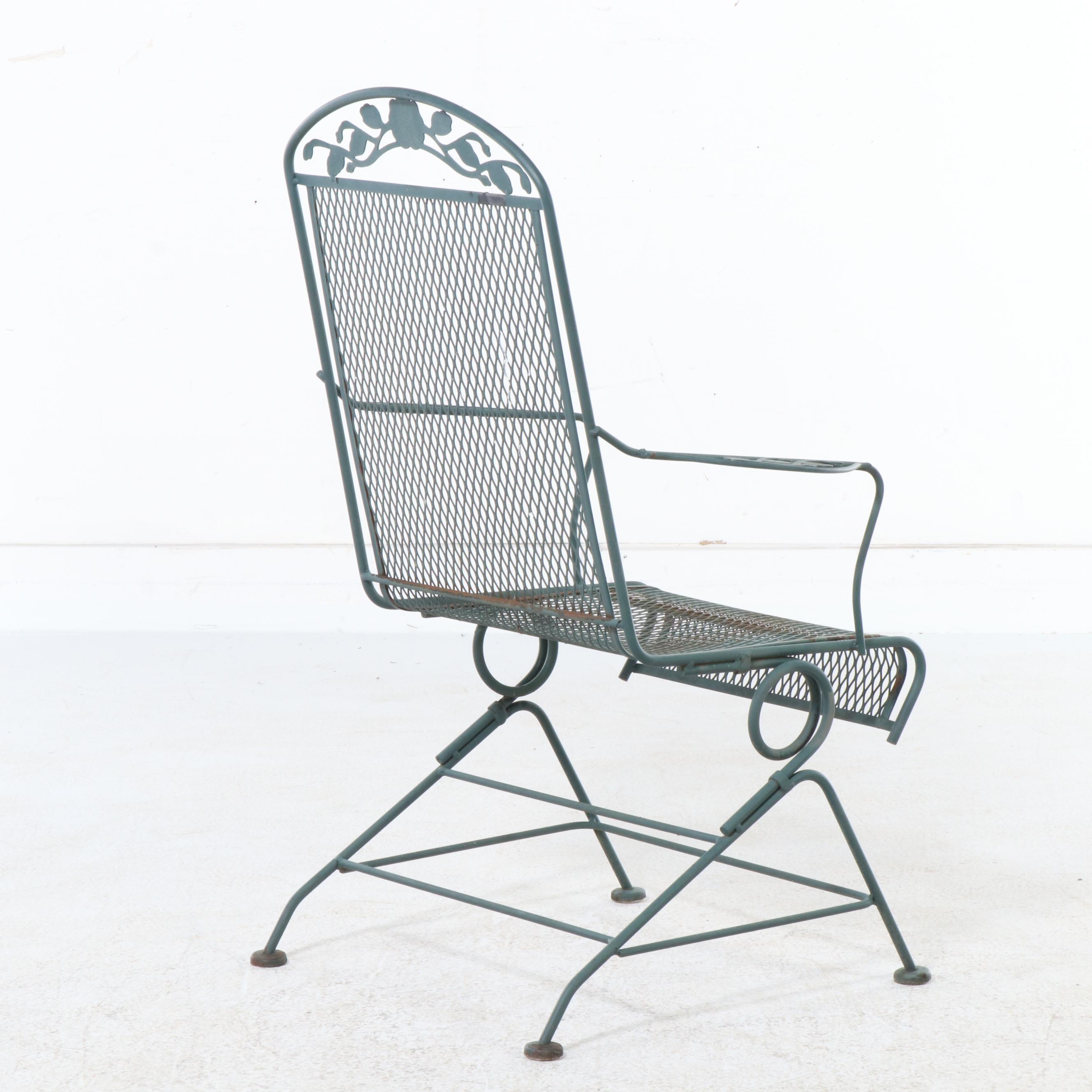 Green Painted Wrought Iron Patio Dining Set, Late 20th Century