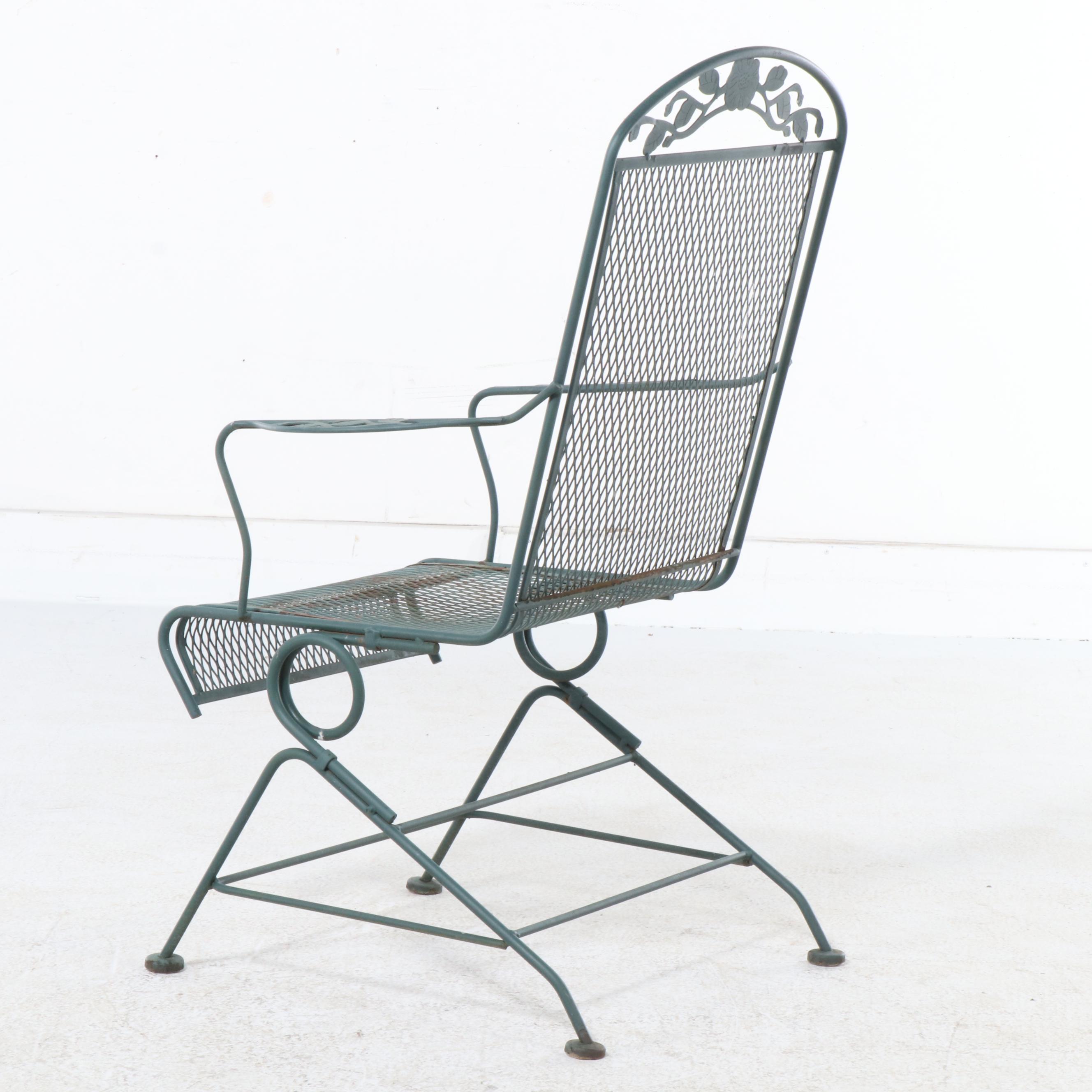 Green Painted Wrought Iron Patio Dining Set, Late 20th Century