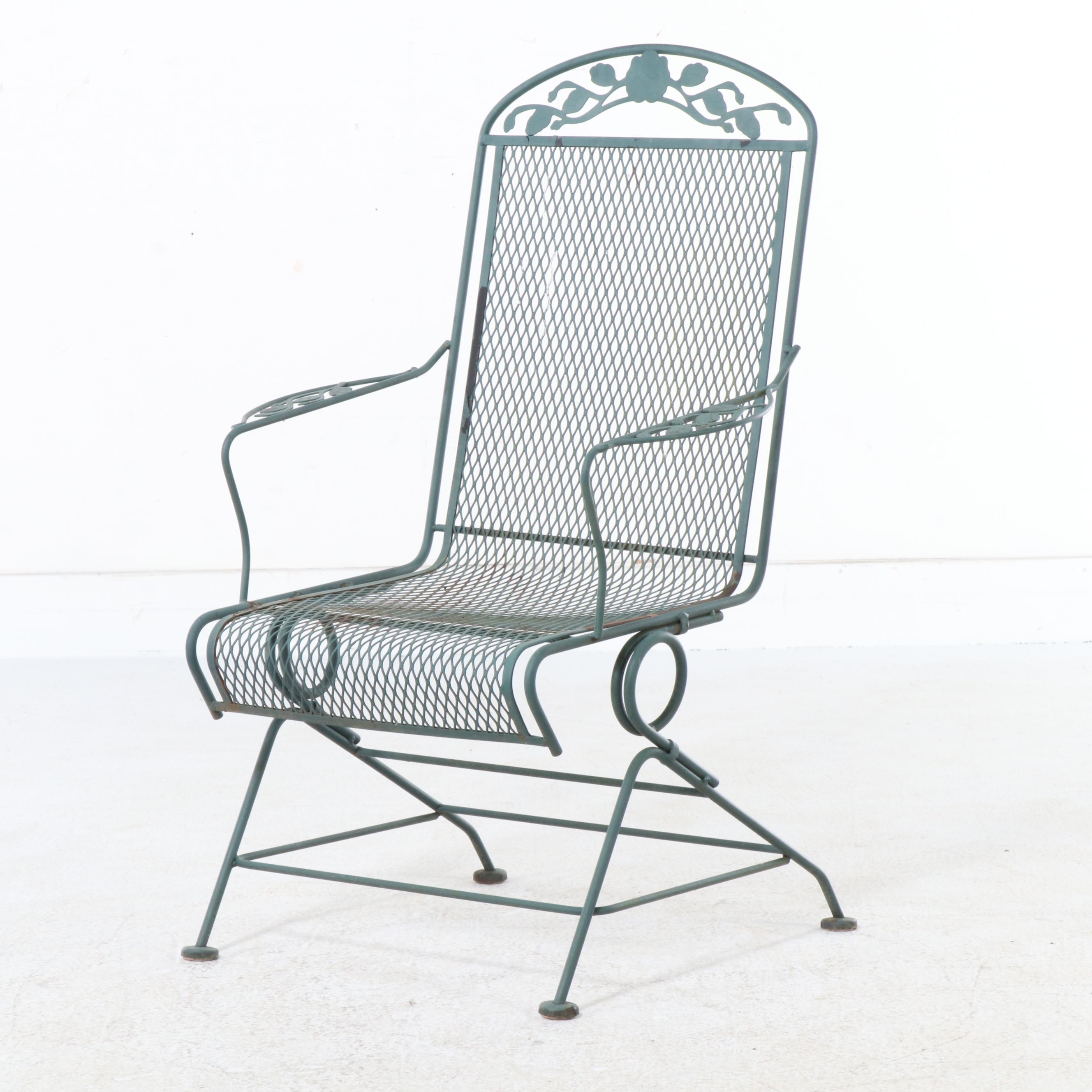 Green Painted Wrought Iron Patio Dining Set, Late 20th Century