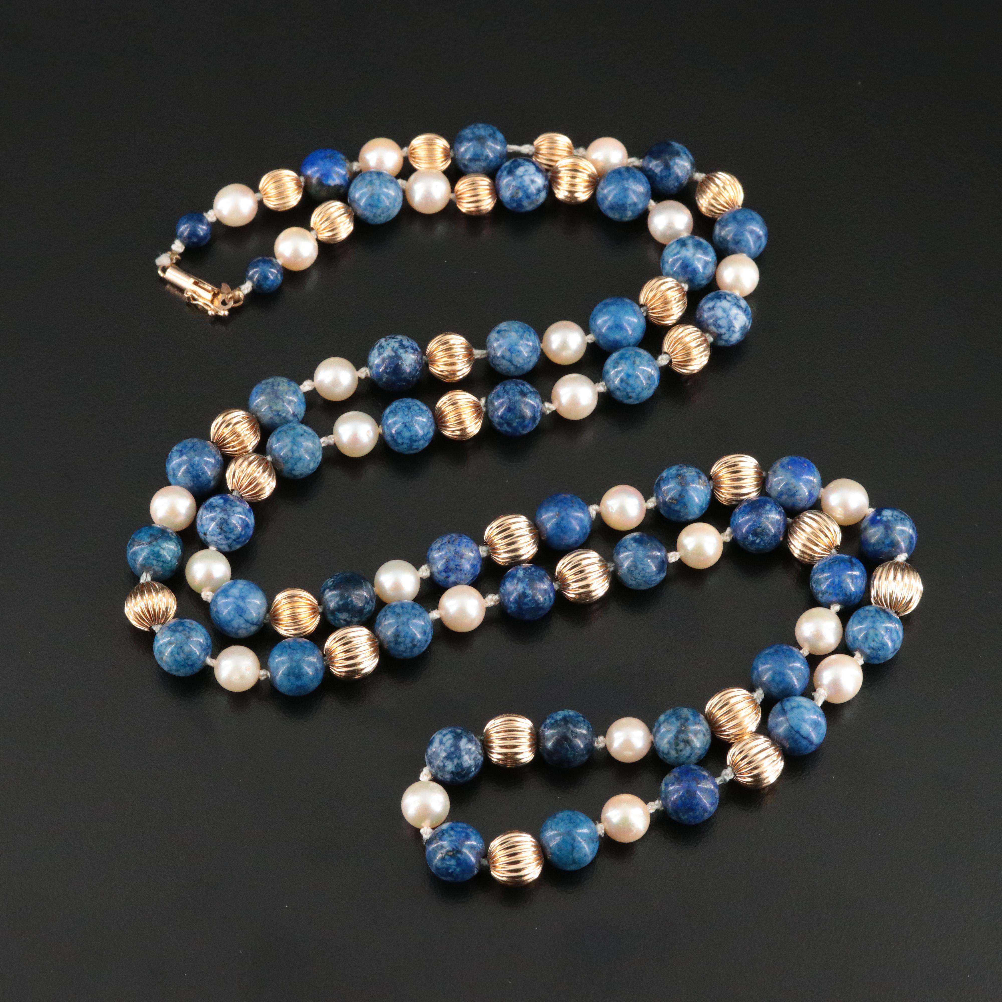 14K Lapis Lazuli and Pearl Necklace