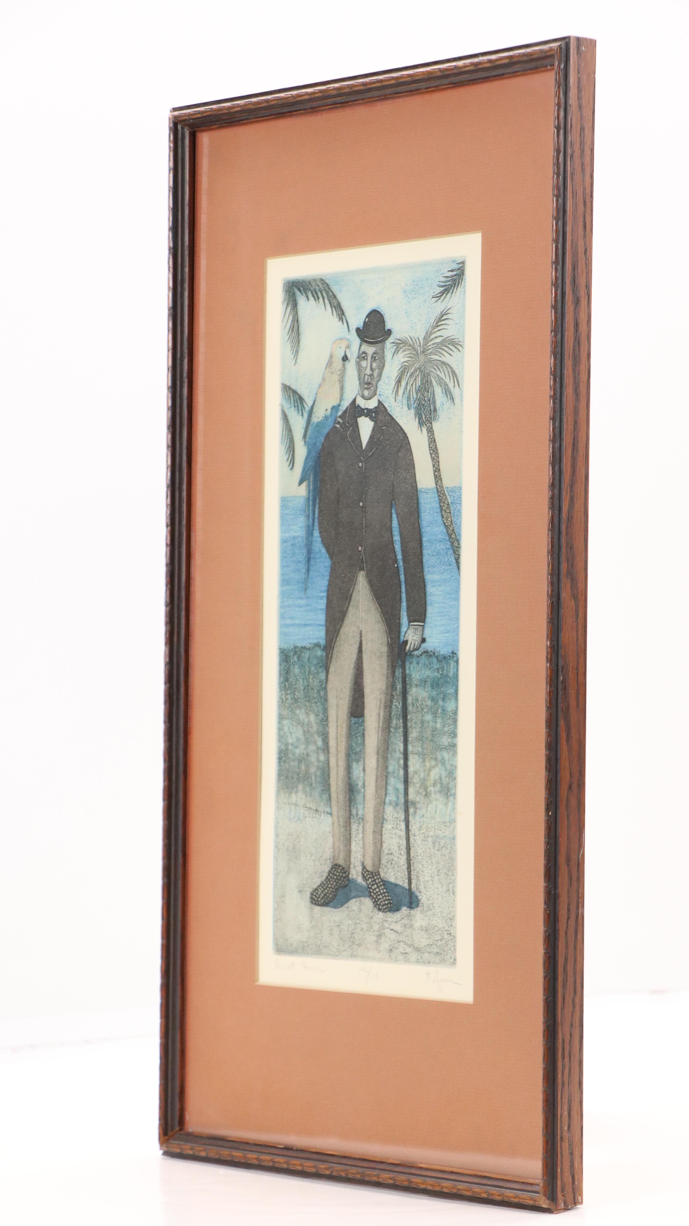 T.P. Speer Aquatint Etching À la Poupée "Parrot Fever," Late 20th Century