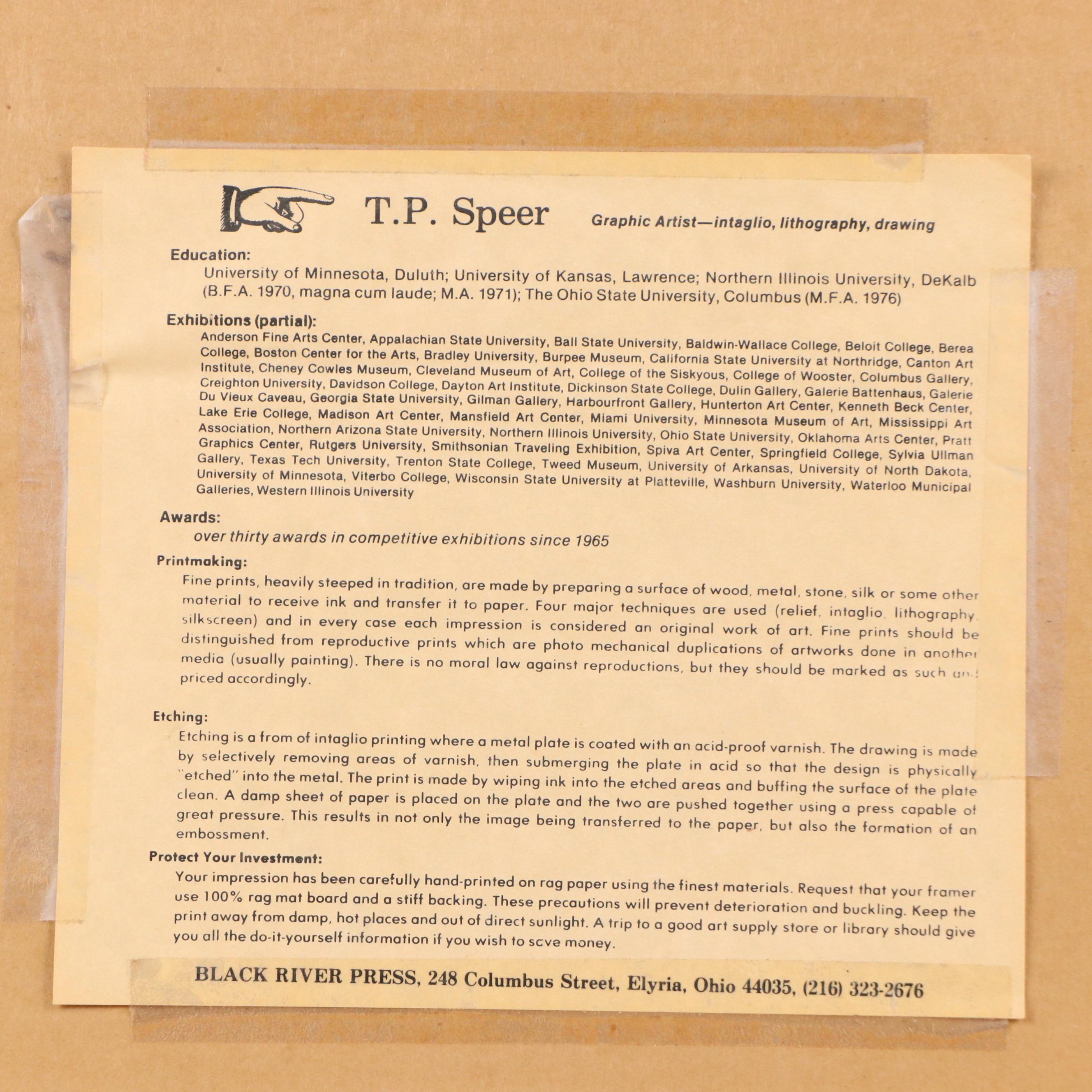 T.P. Speer Aquatint Etching À la Poupée "Parrot Fever," Late 20th Century