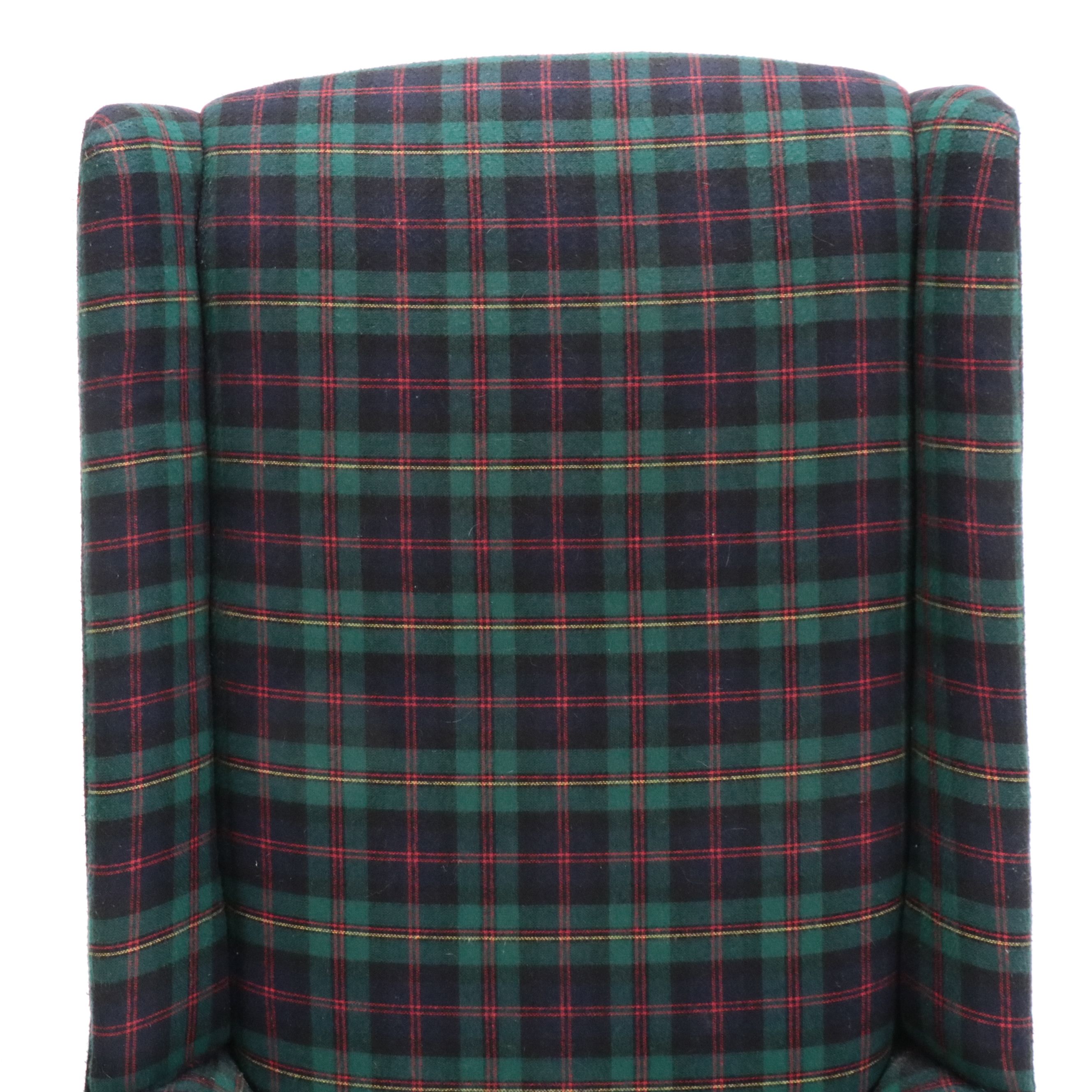 Greene Brothers Mid Century Modern Style Plaid Upholstered Wingback Chair