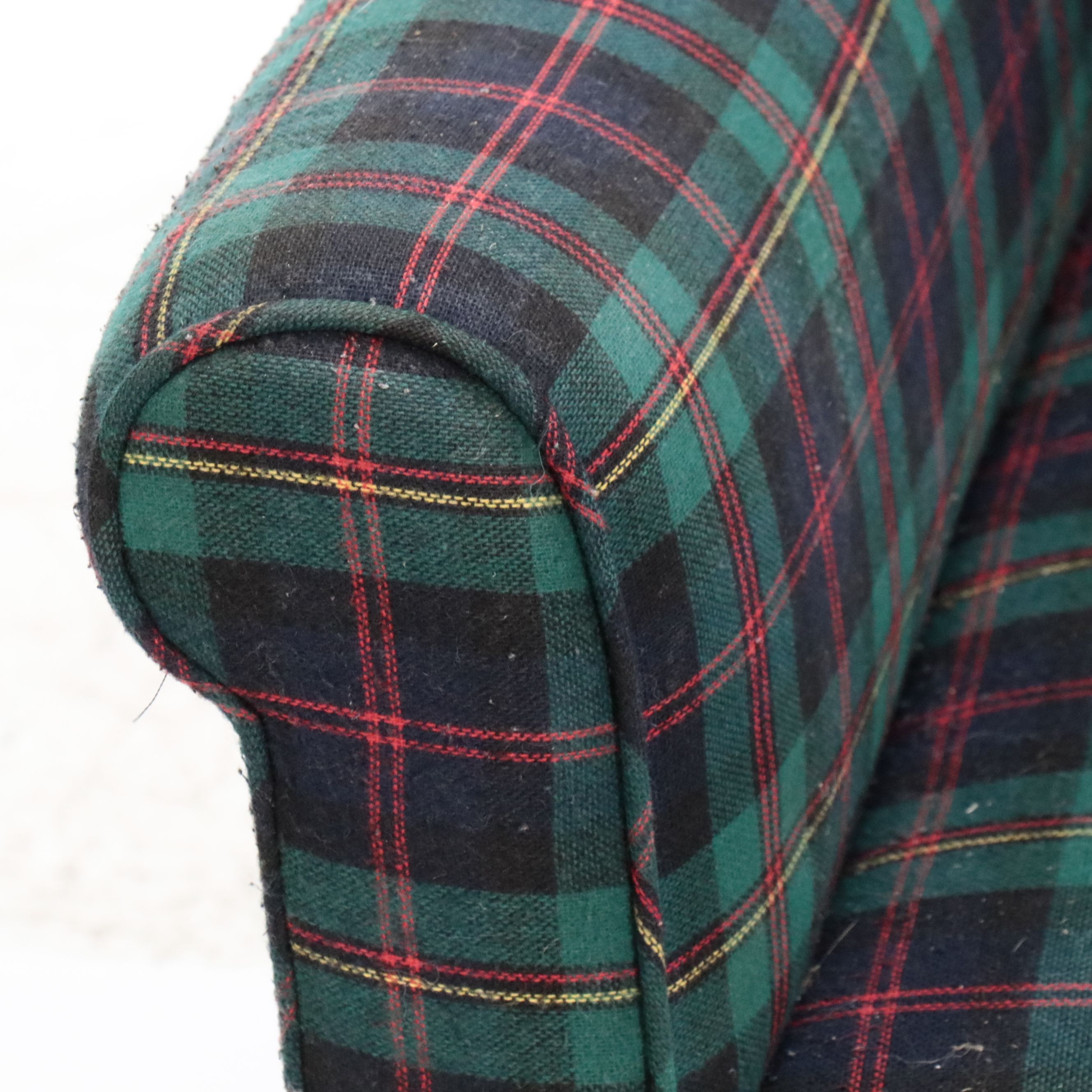 Greene Brothers Mid Century Modern Style Plaid Upholstered Wingback Chair