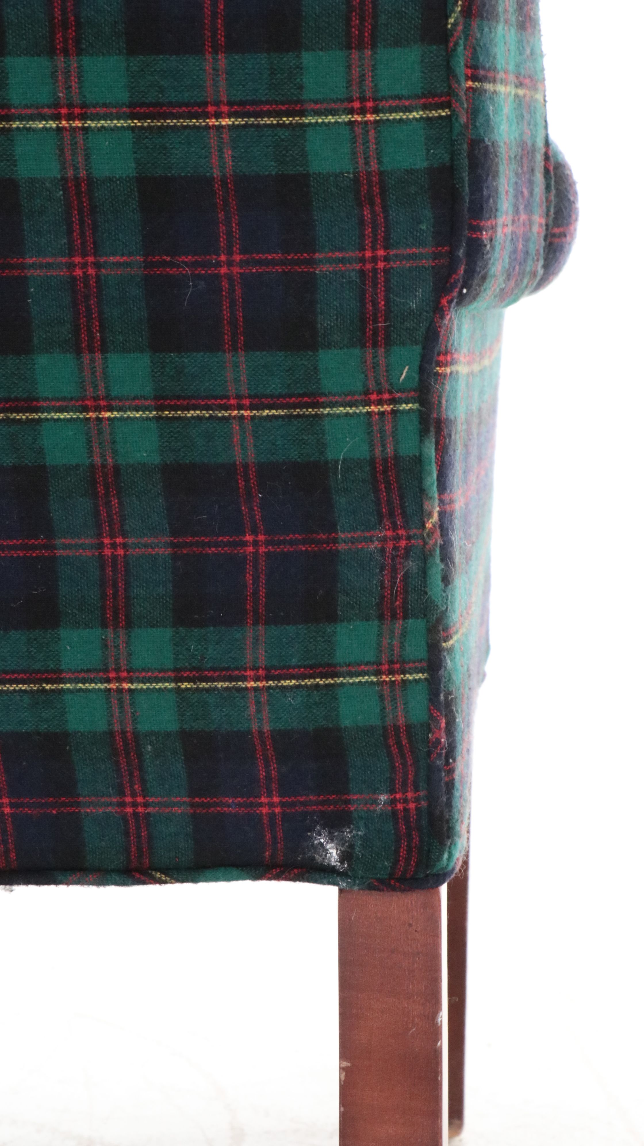 Greene Brothers Mid Century Modern Style Plaid Upholstered Wingback Chair