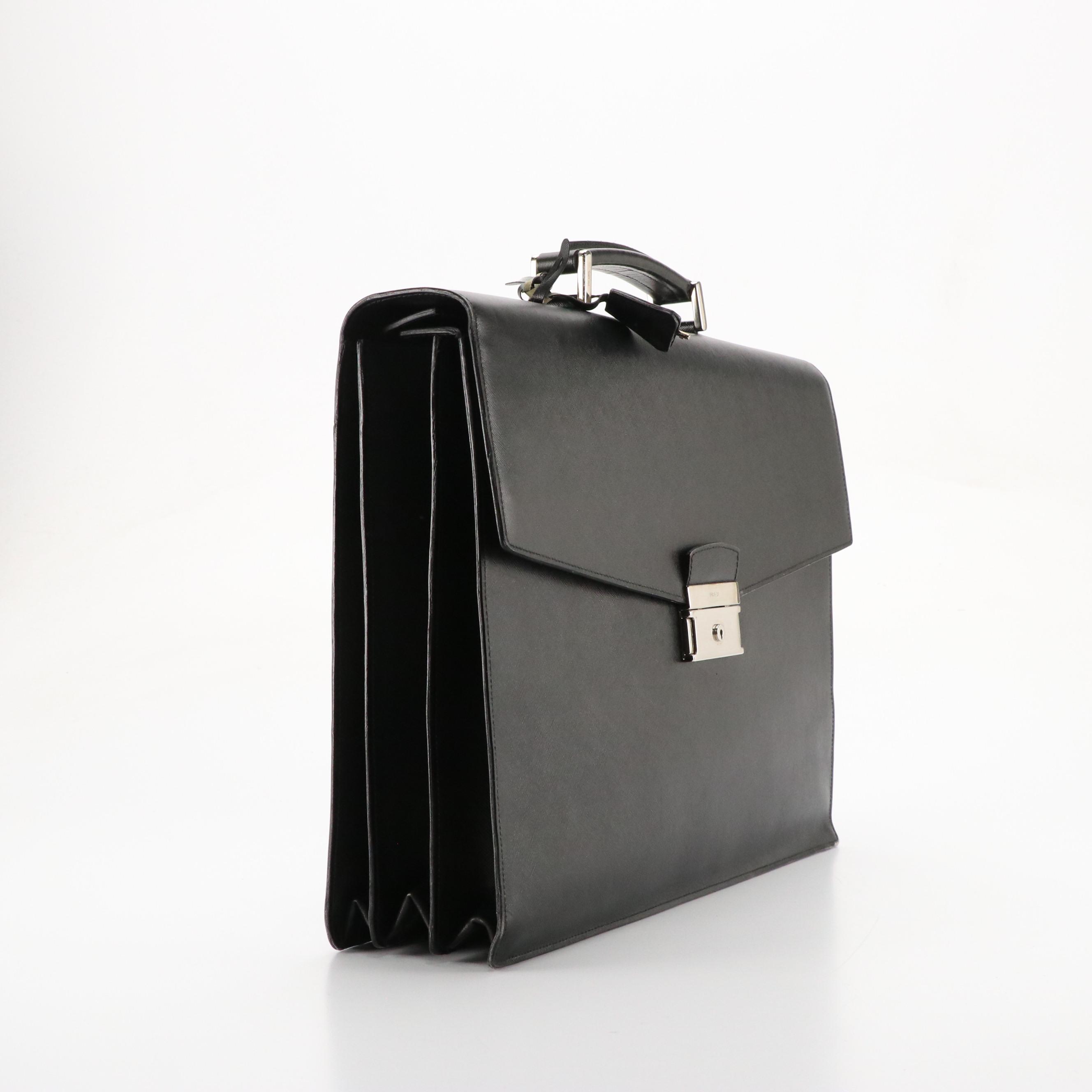 Prada Squeeze Lock Briefcase in Black Saffiano Leather
