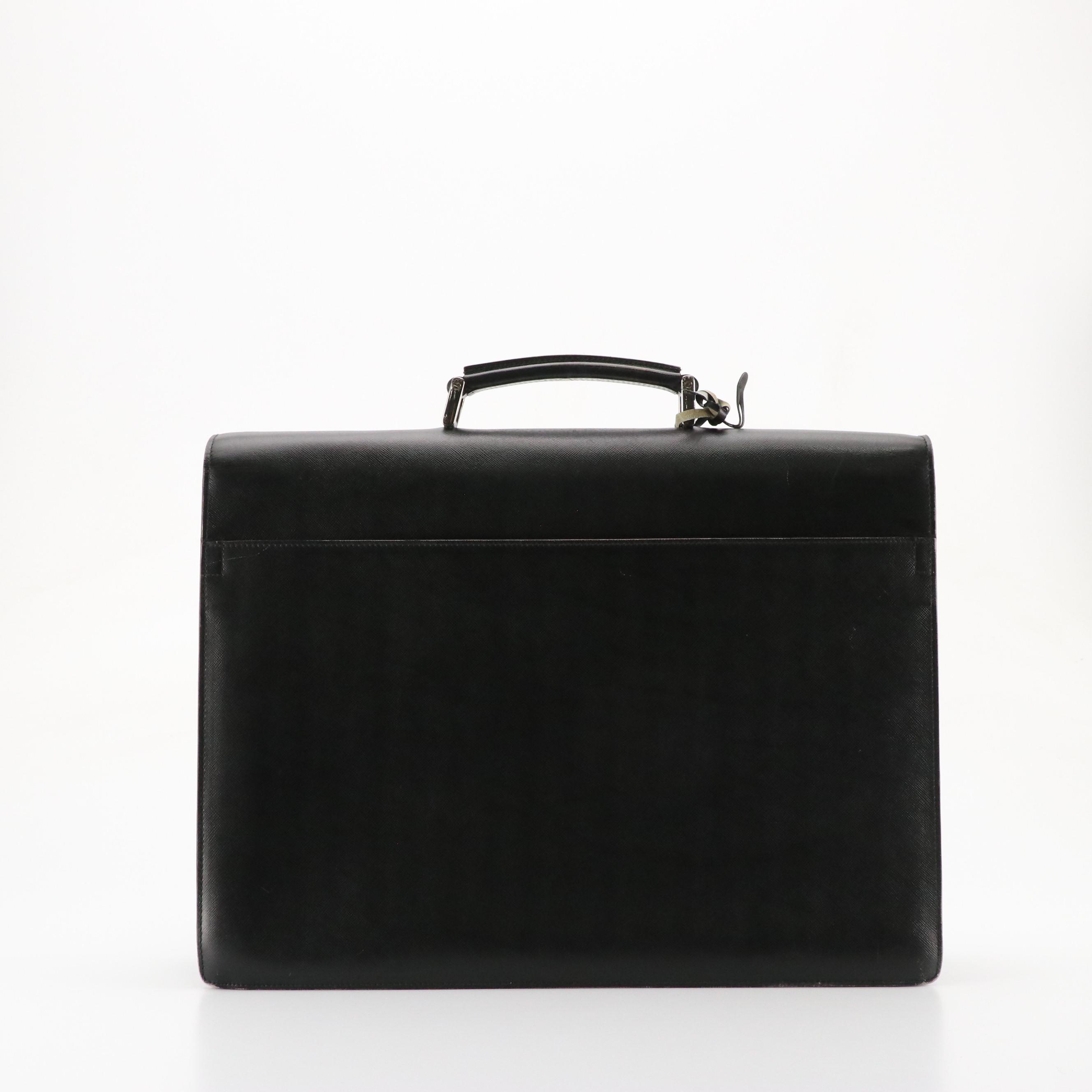 Prada Squeeze Lock Briefcase in Black Saffiano Leather