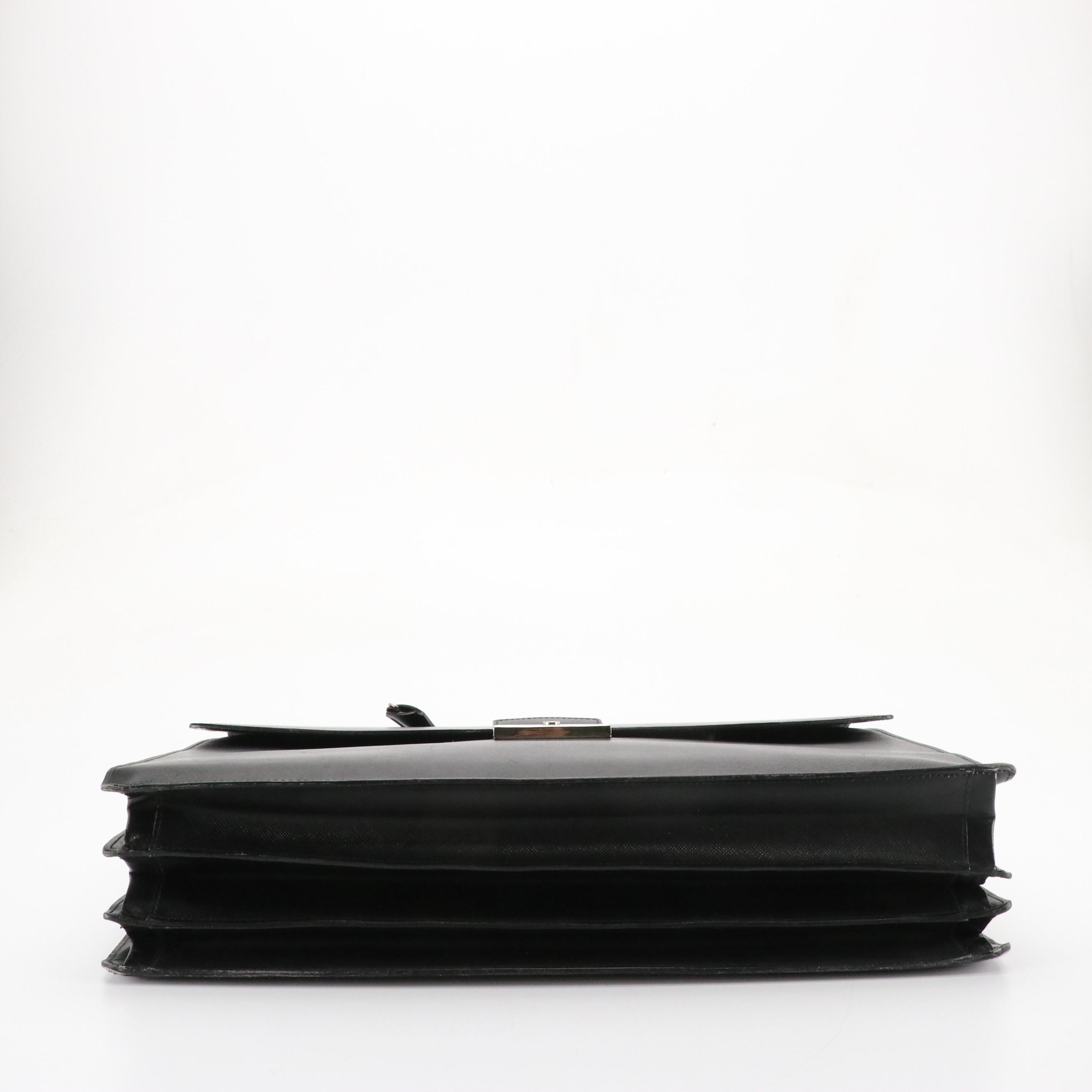 Prada Squeeze Lock Briefcase in Black Saffiano Leather