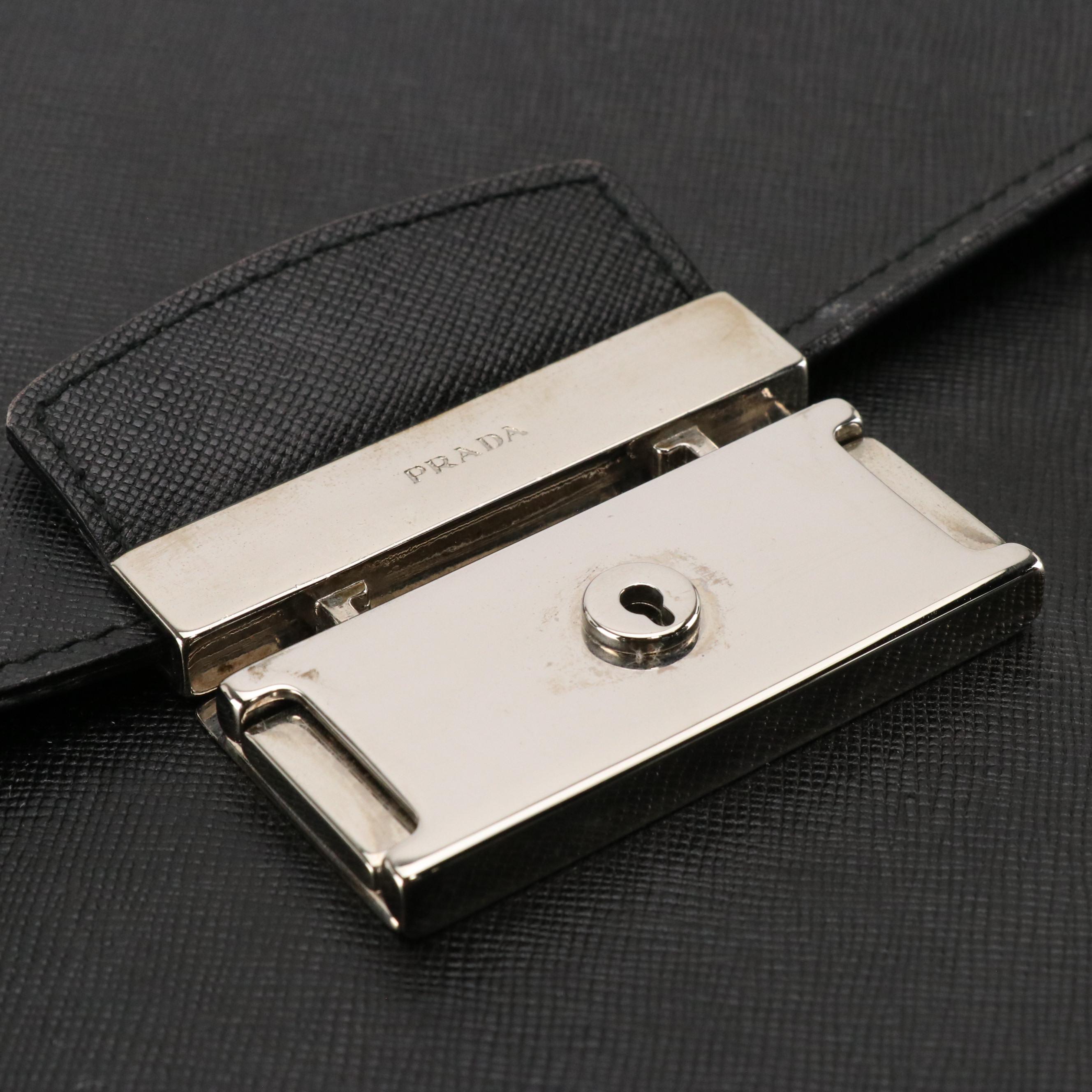 Prada Squeeze Lock Briefcase in Black Saffiano Leather