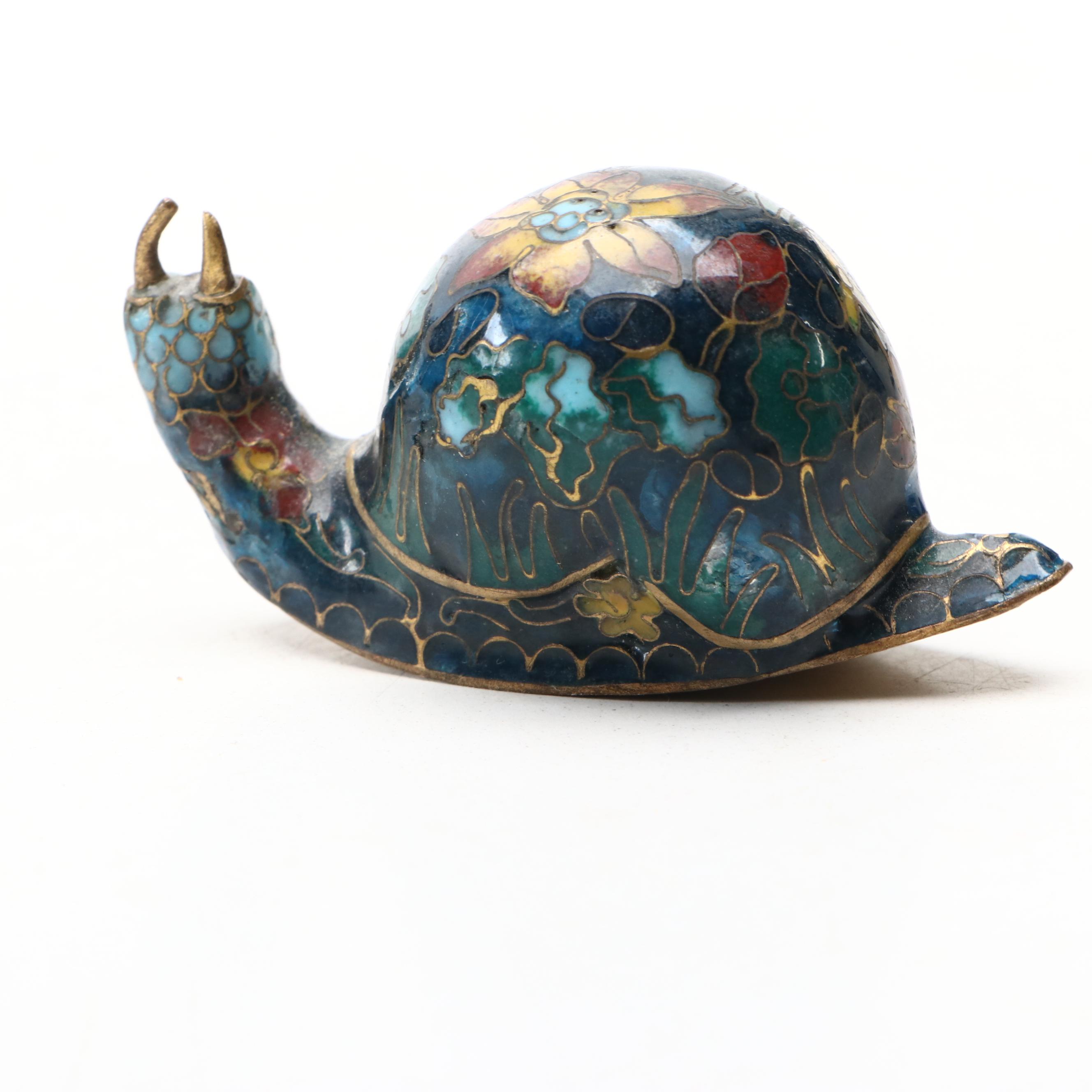 Brass Cricket and Cloisonné Snail Figurines, 20th Century