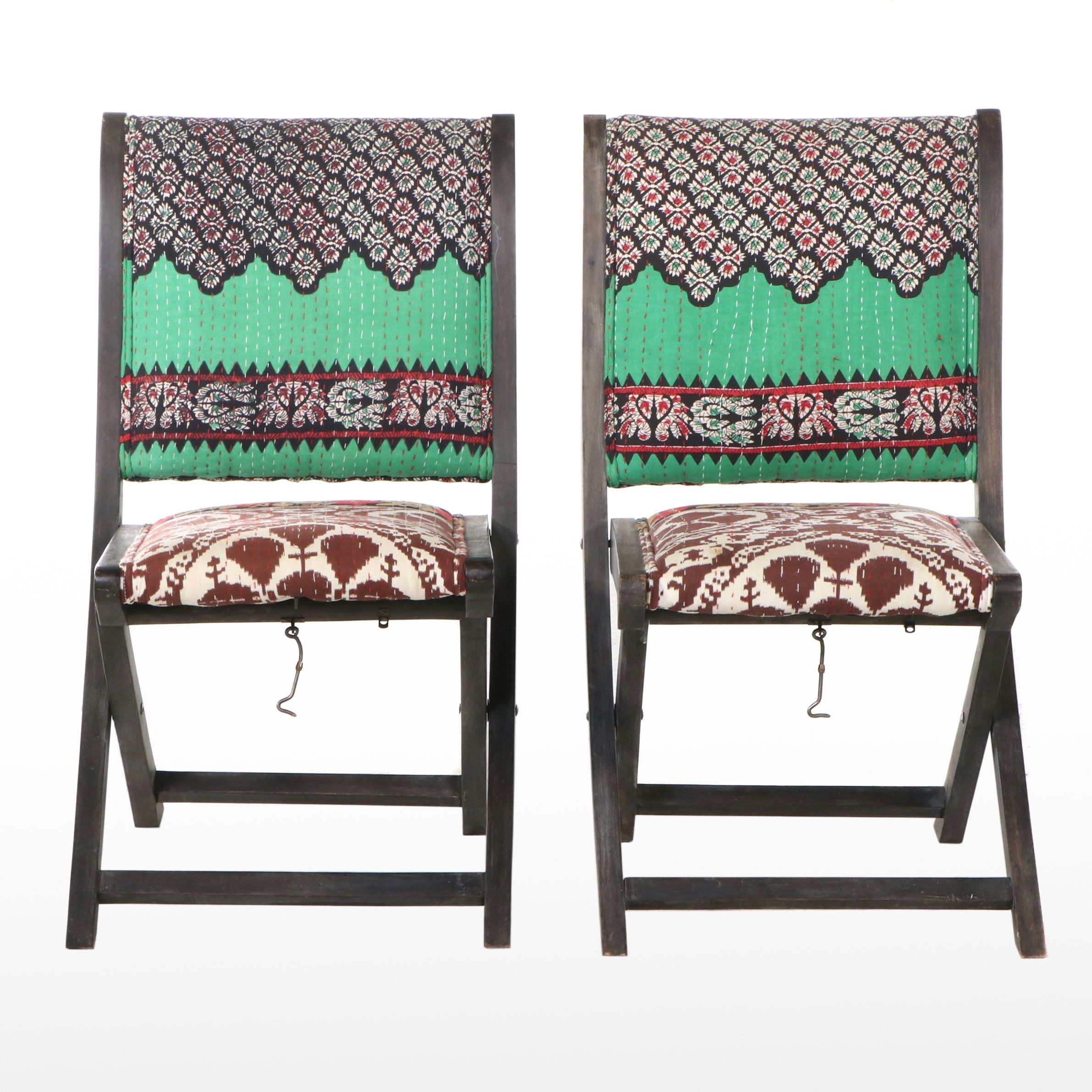 Pair of Embroidered Mixed Upholstery Folding Chairs