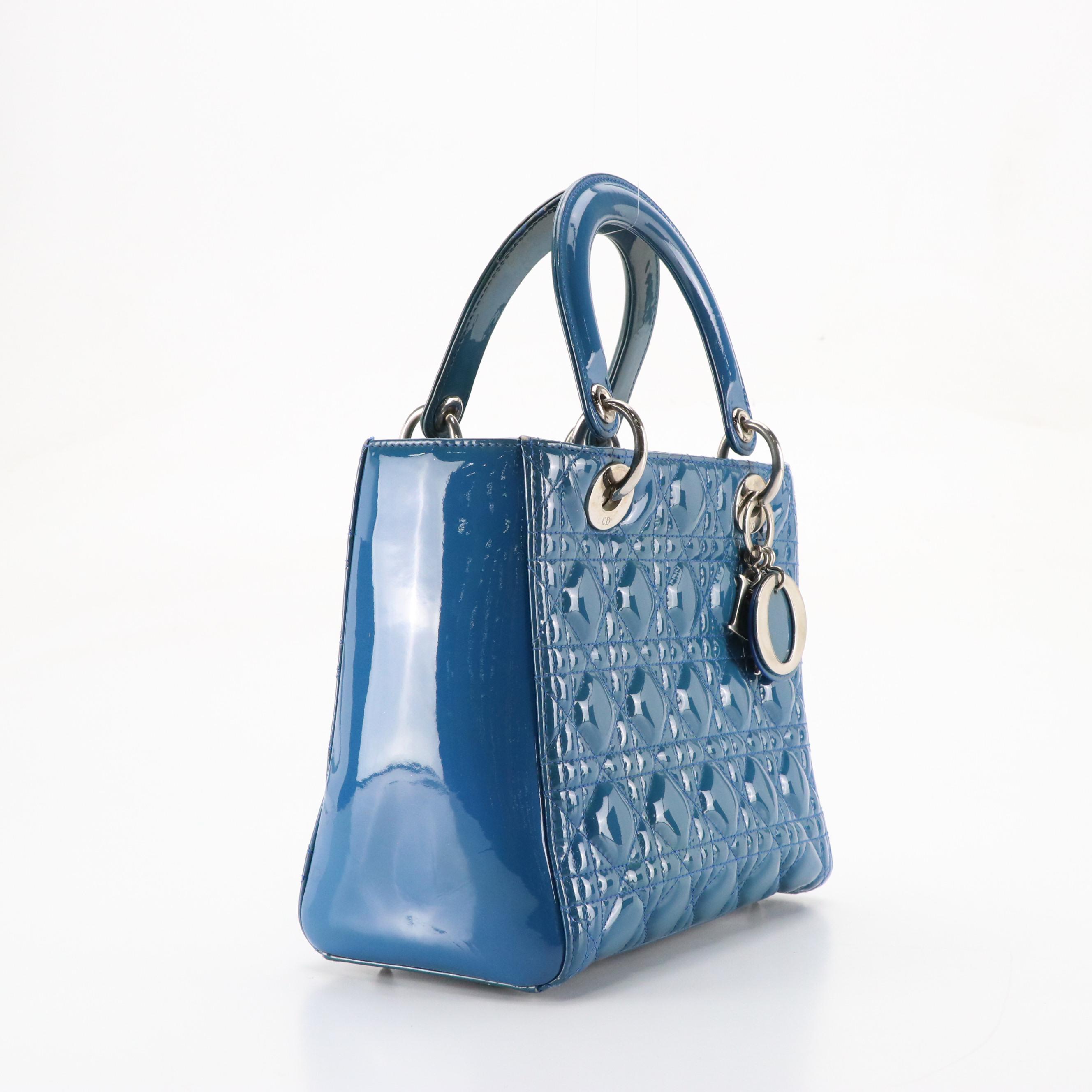 Christian Dior Blue Cannage Patent Leather Lady Dior Two-Way Bag